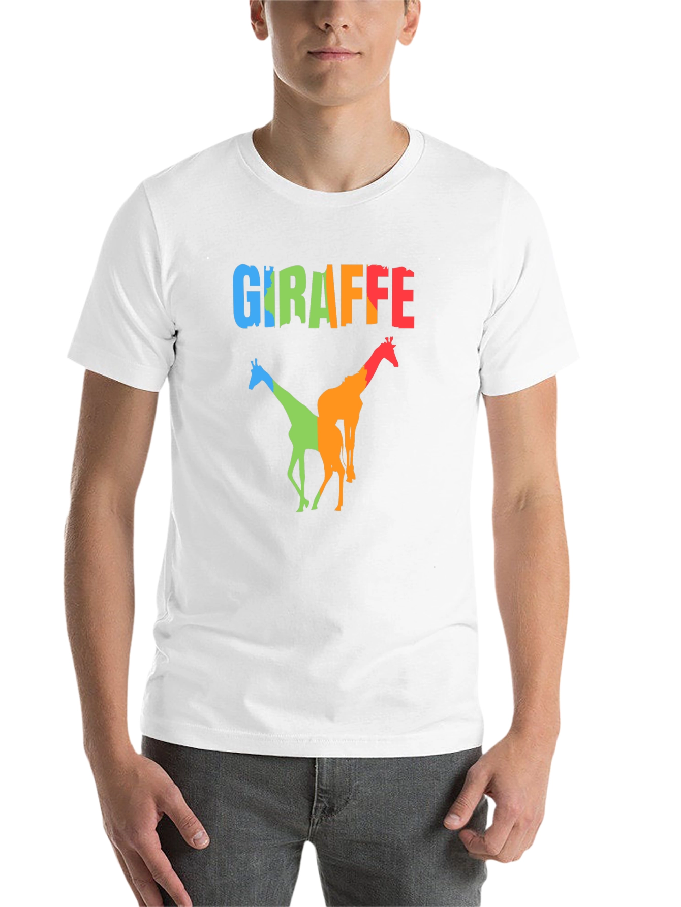 Black Colorful Giraffe Graphic Print Black T-Shirt view 14