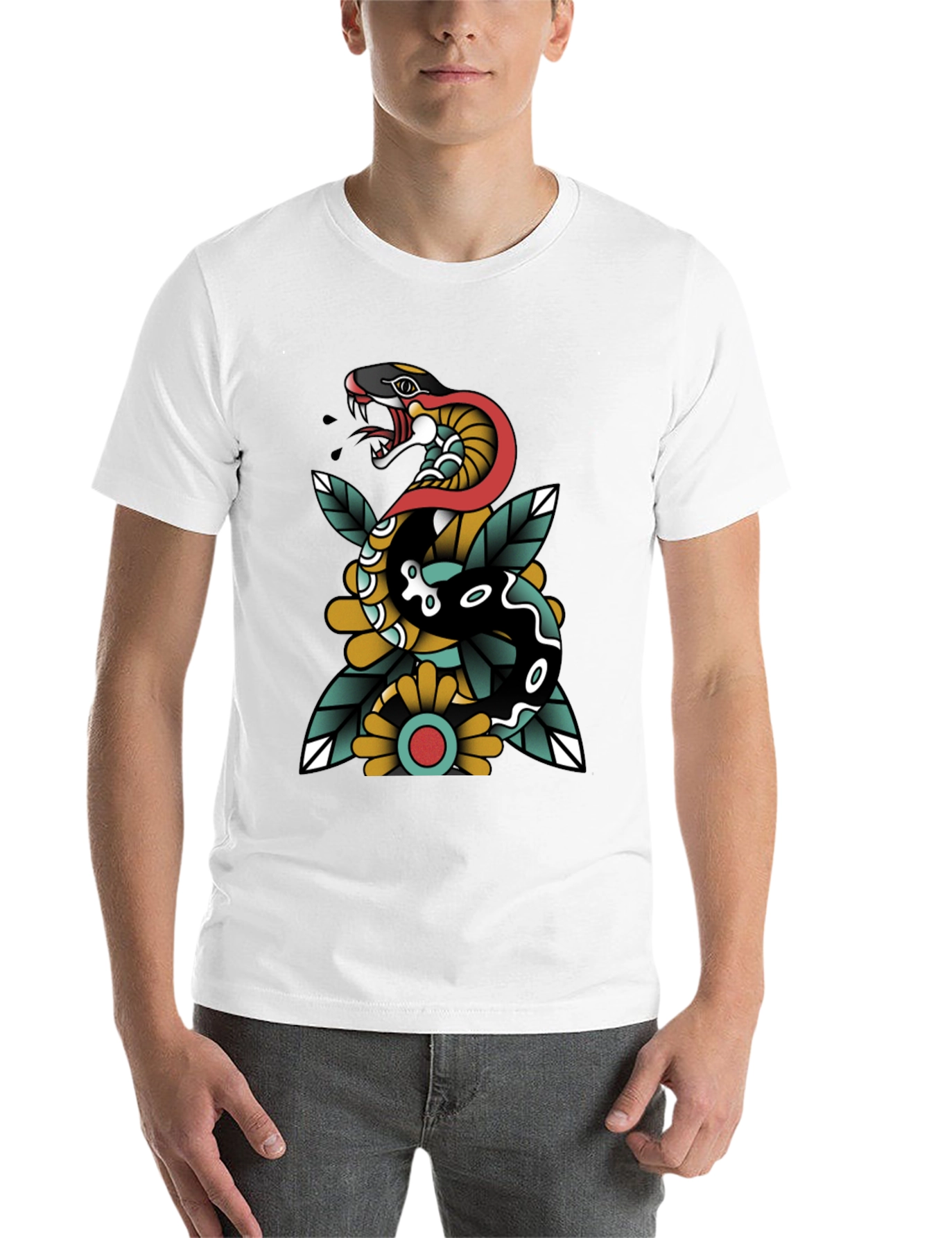 Black Snake & Flower Graphic Tee - Traditional Tattoo Style view 14