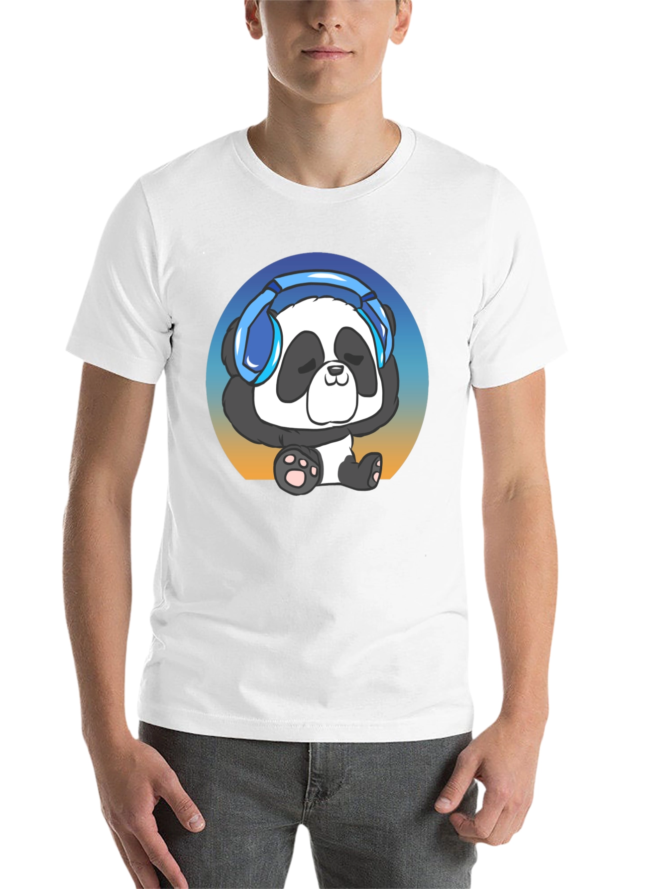Black Cool Panda Headphone Graphic T-Shirt view 14