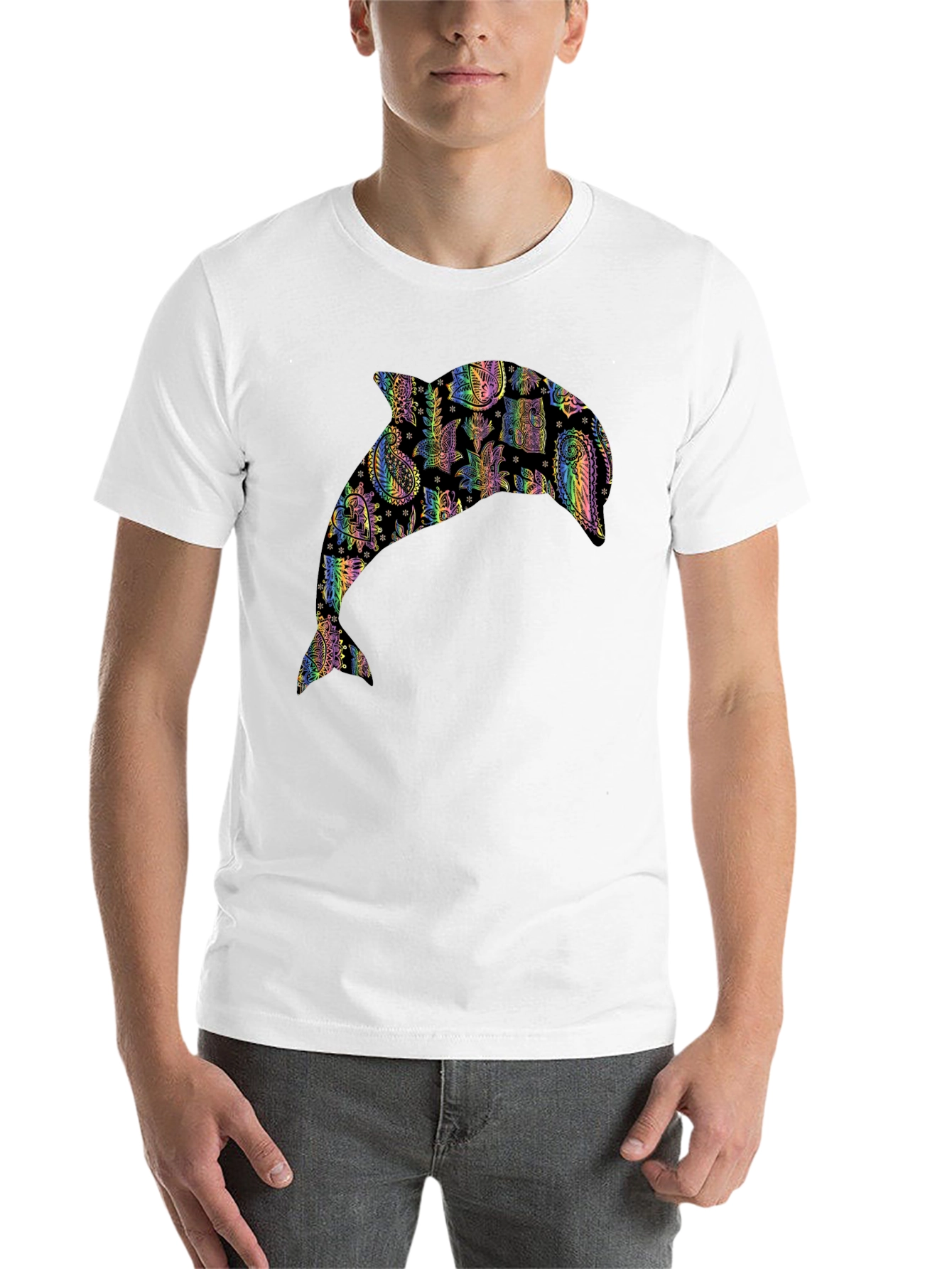 Black Dolphin Paisley Pattern Black T-Shirt view 14
