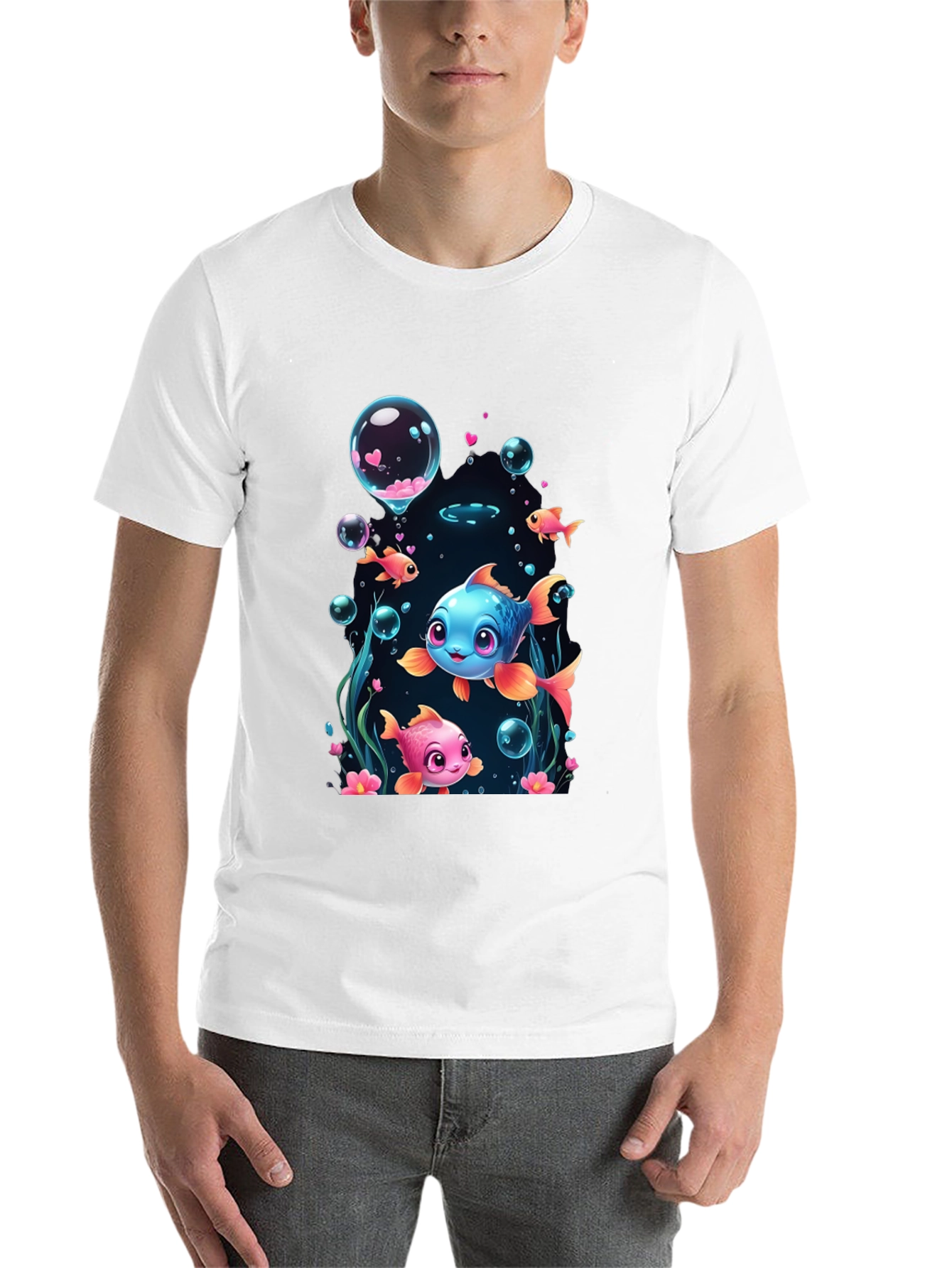 Black Cute Fish Graphic T-Shirt - Fun Undersea Design view 14
