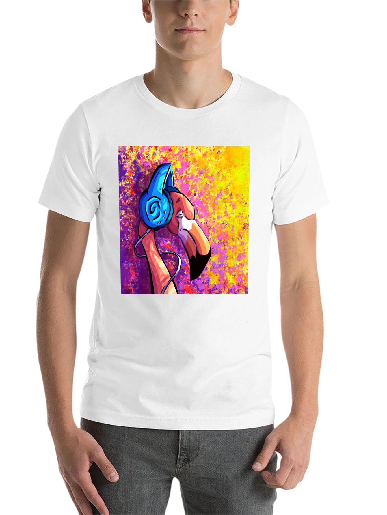 Black Cool Flamingo DJ Graphic T-Shirt view 14
