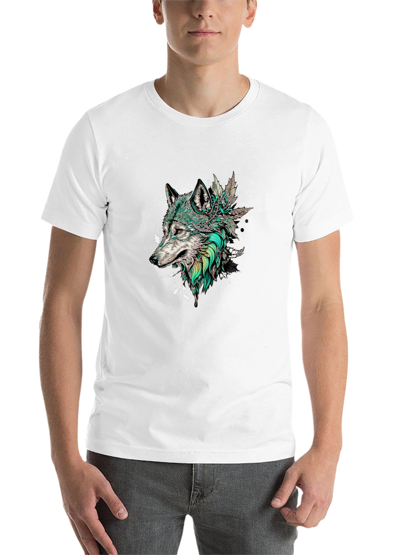 Black Wolf Graphic Print Men's Black T-Shirt view 14