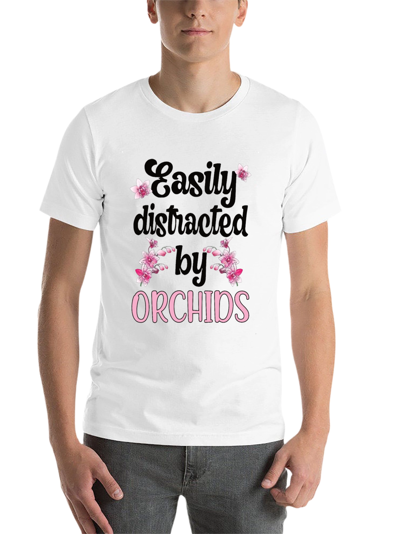 Black Easily Distracted by Orchids T-Shirt view 14