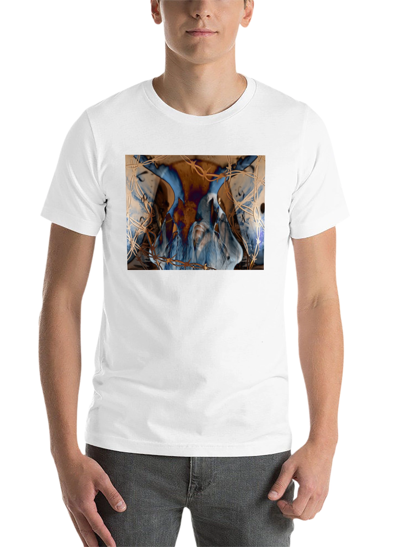 Black Artistic Blue & Brown Barbed Wire Graphic Tee view 14
