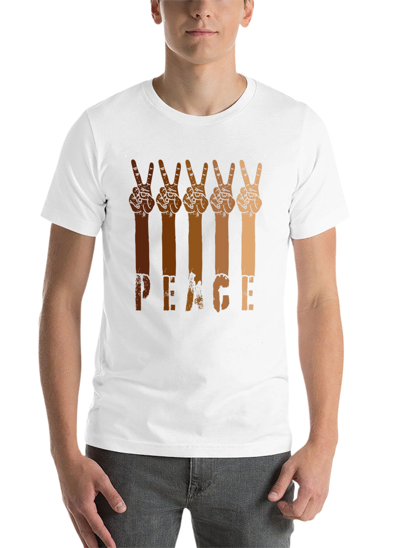 Black Peace Hands Graphic Tee - Multi-Skin Tone Unity Shirt view 14