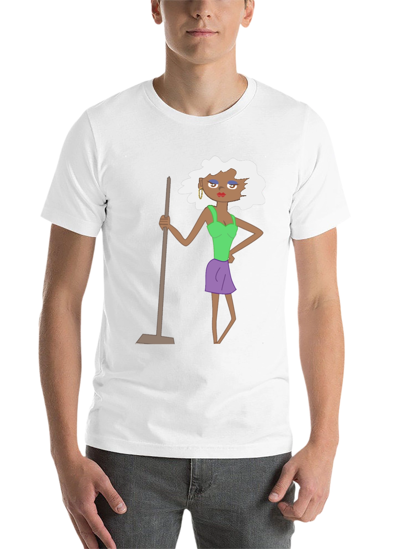 Black Funny Cartoon Woman on Black T-Shirt view 14