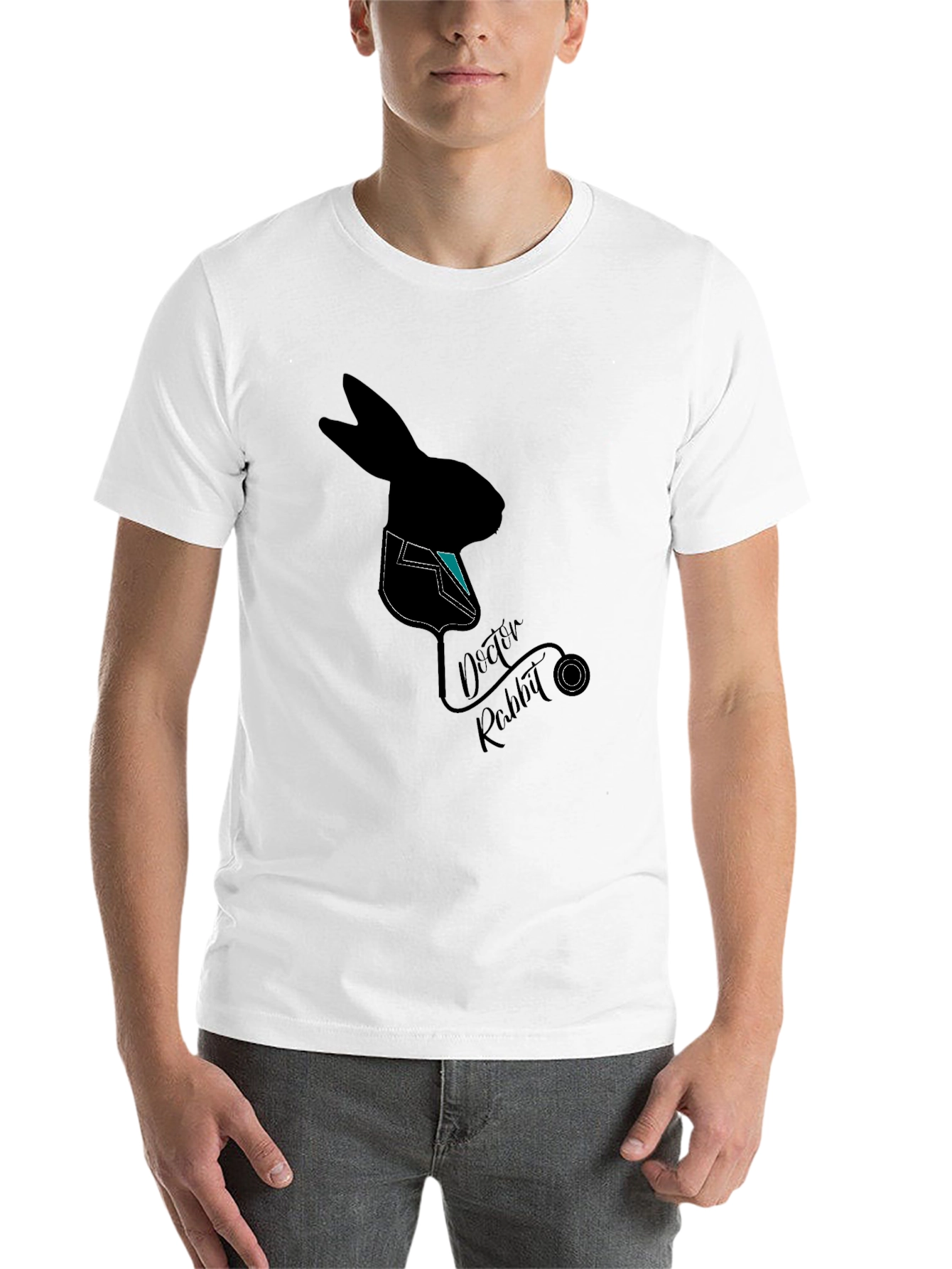 Black Doctor Rabbit Graphic T-Shirt - Black Cotton Tee view 14