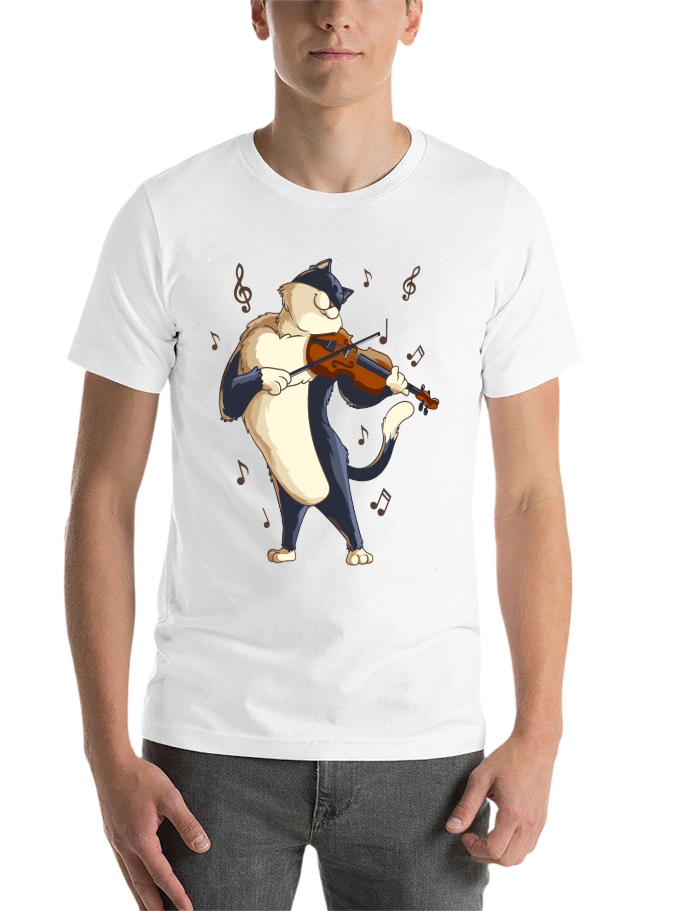 Black Cat Violinist Black T-Shirt - Musical Feline Tee view 14