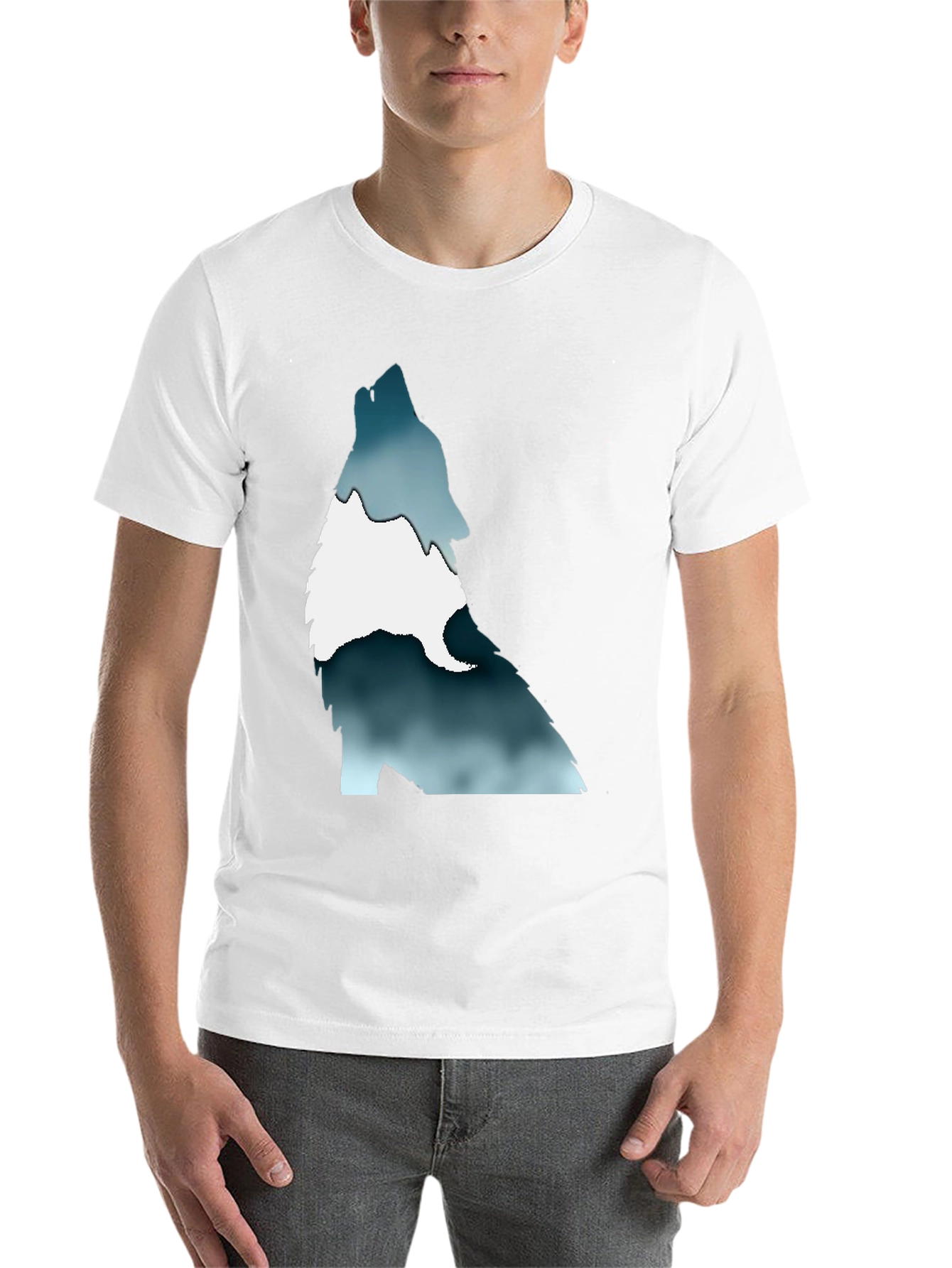 Black Men's Black T-Shirt with Wolf Graphic Print view 14