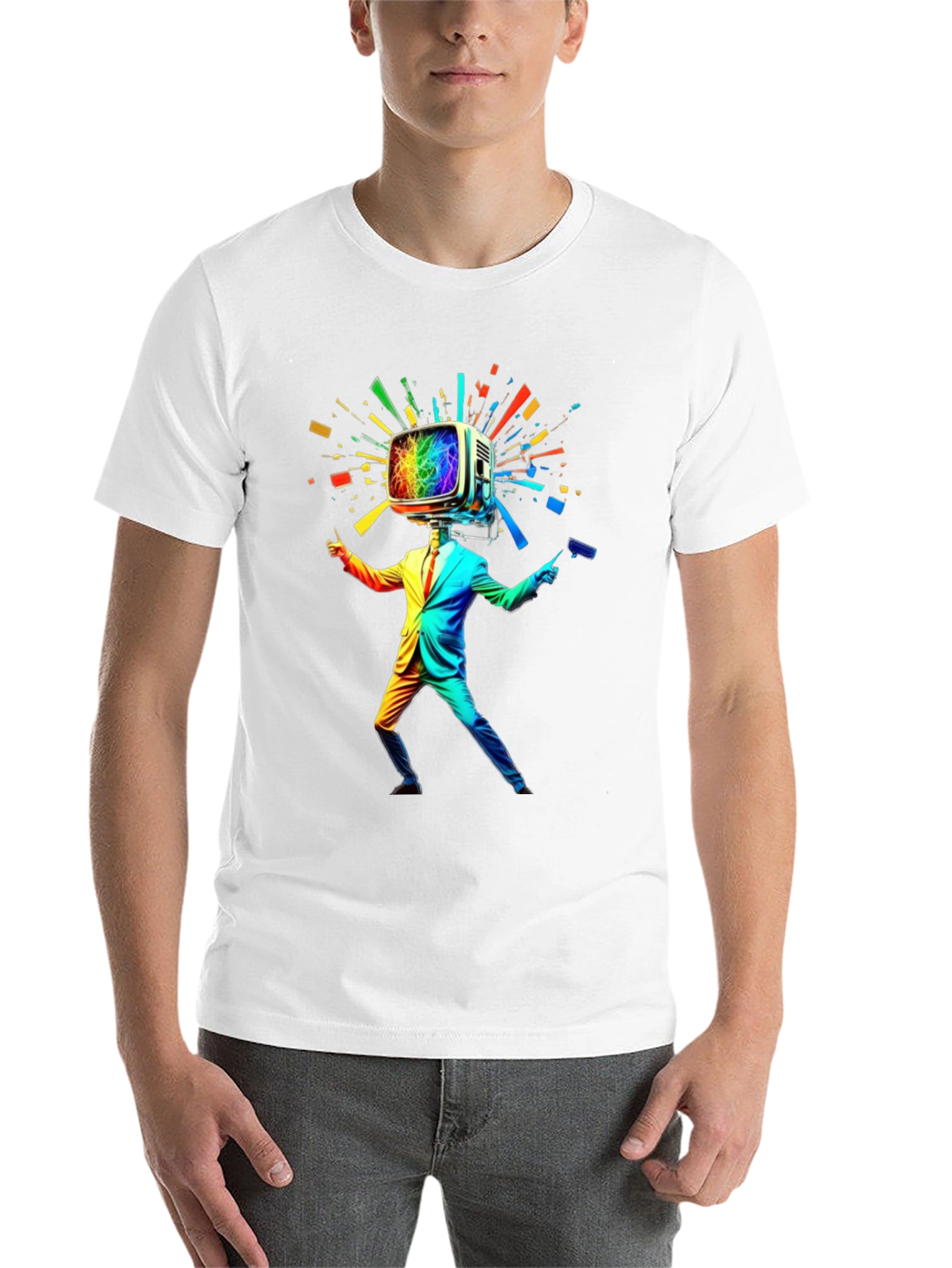 Black Rainbow TV Head Man Black T-Shirt view 14