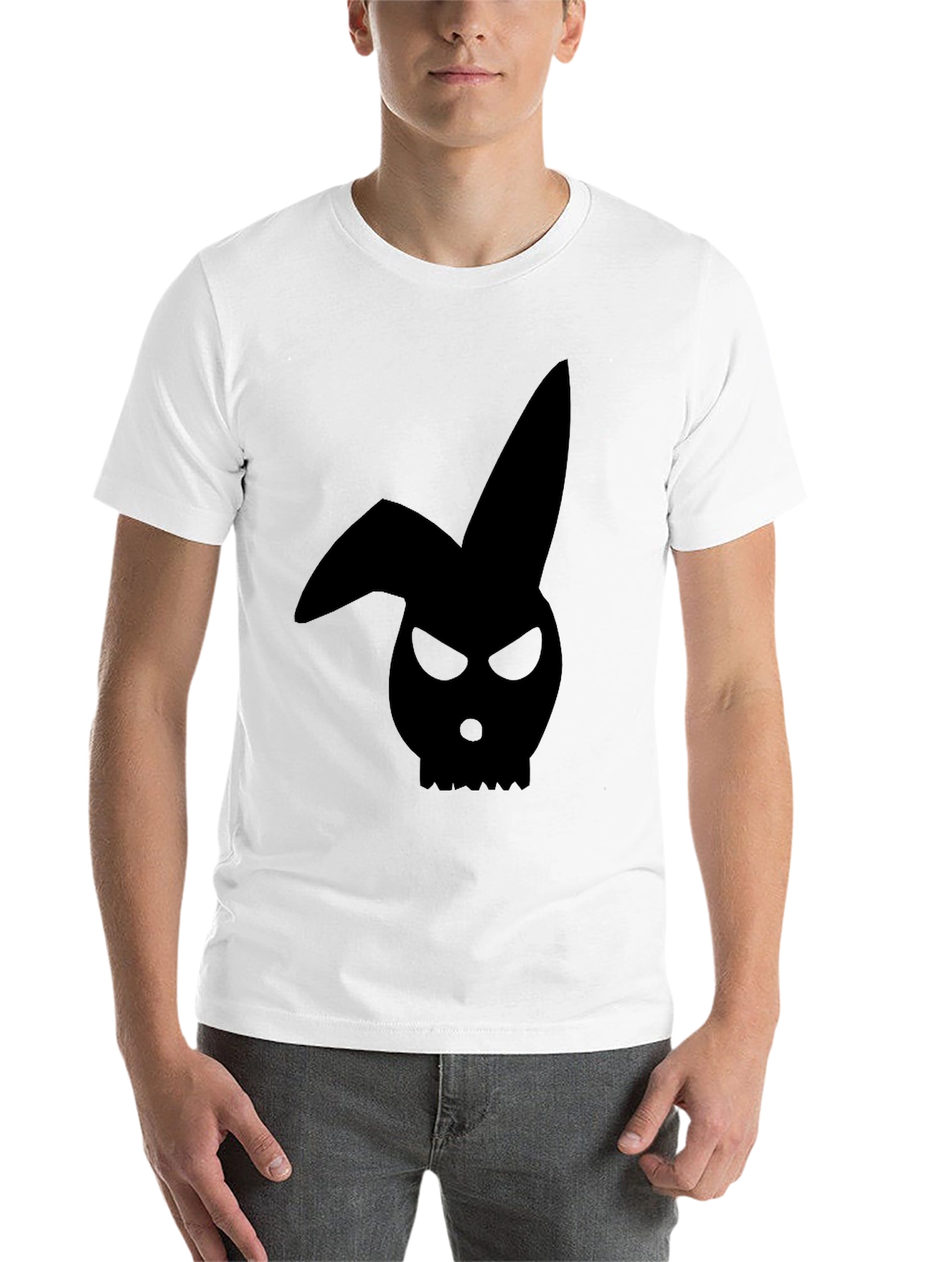 Black Men's Black Bunny Skull Graphic T-Shirt view 14