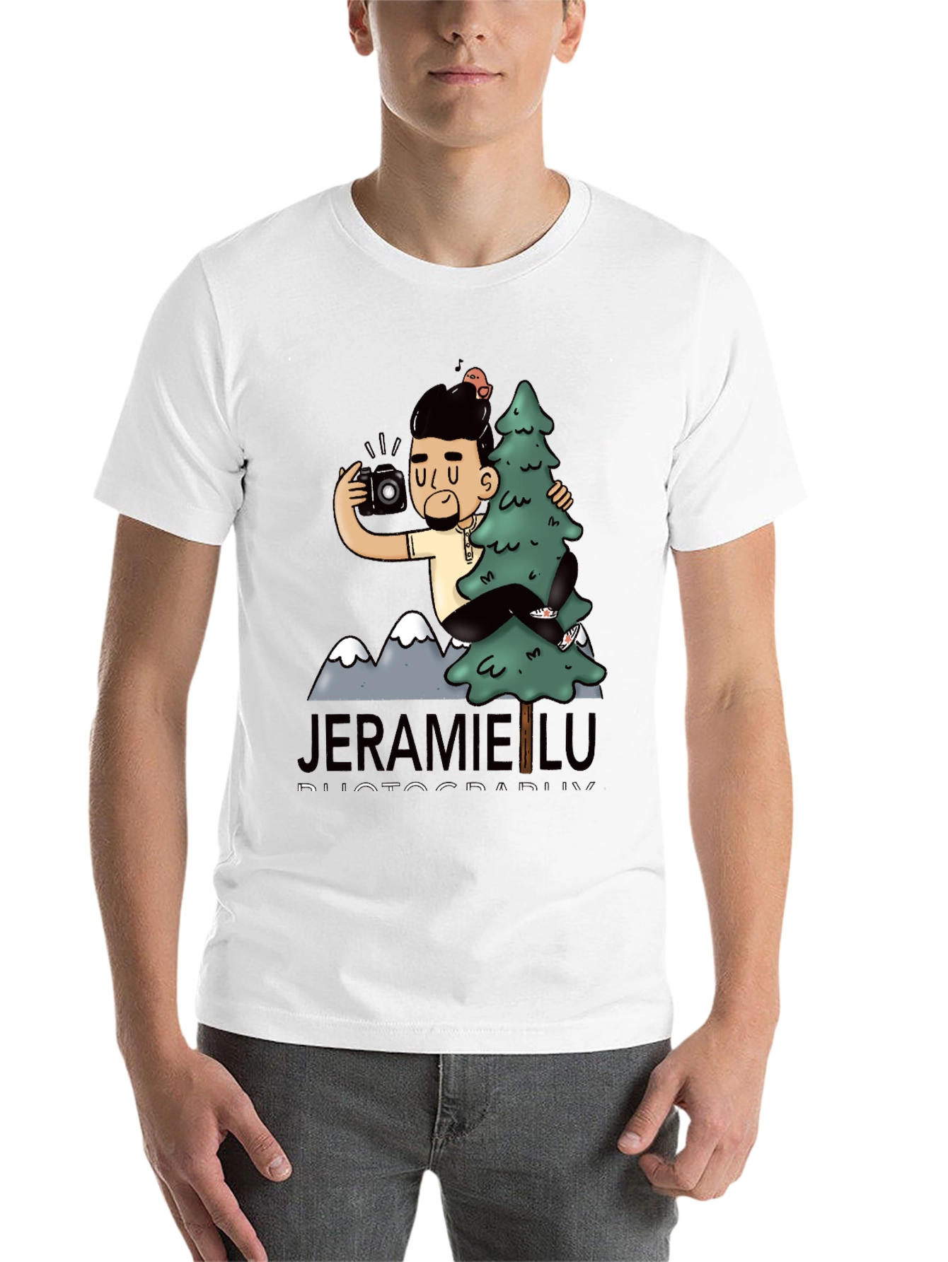 Black Men's Black T-Shirt with Photographer Graphic view 14