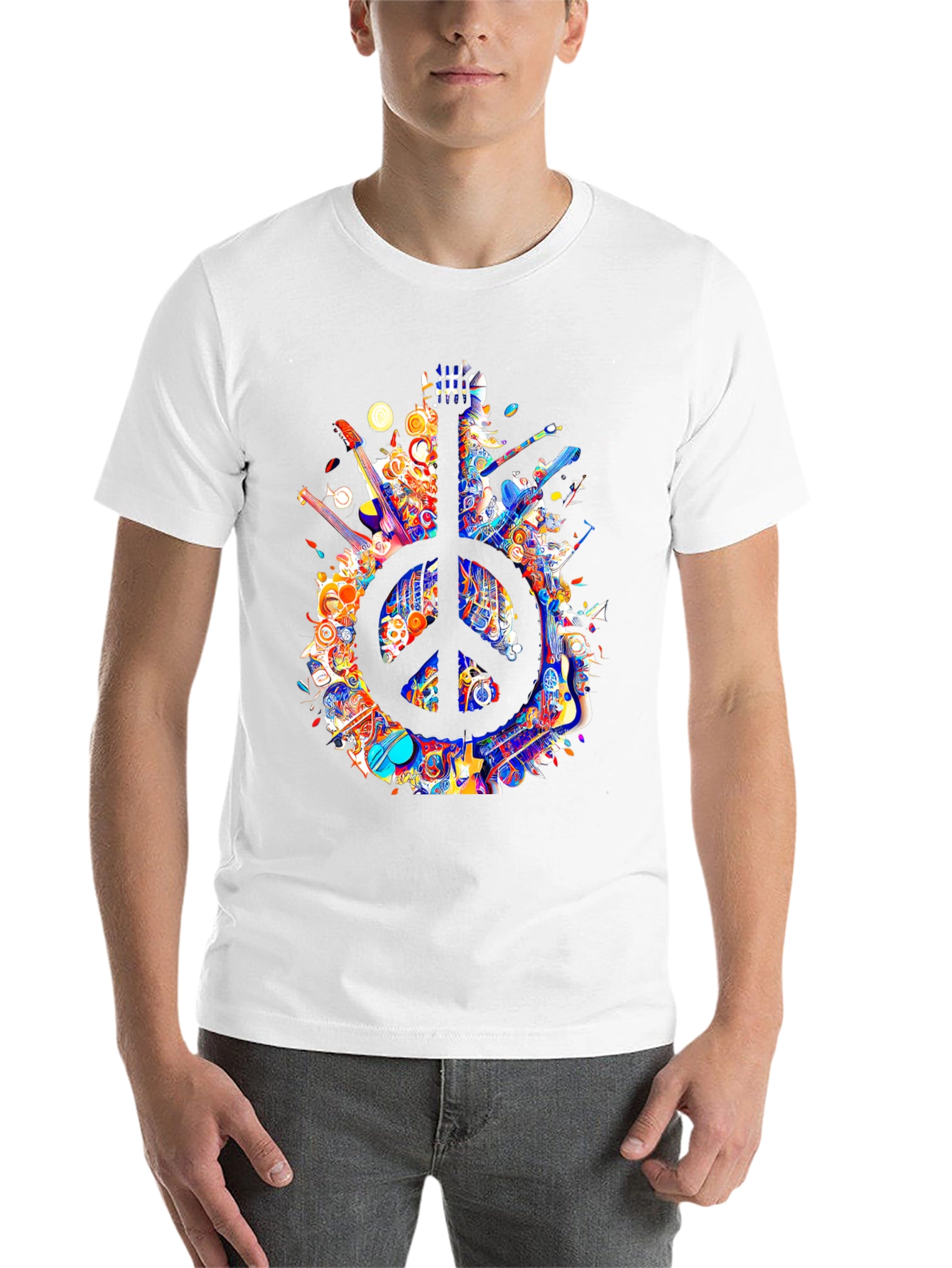 Black Peace Sign Guitar T-Shirt view 14
