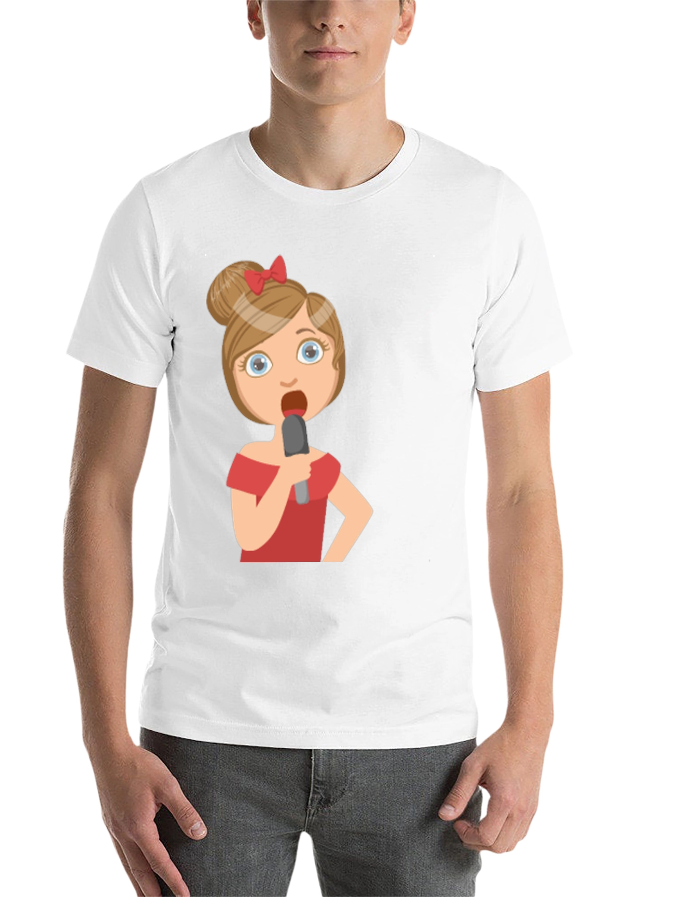 Black Singing Girl Graphic Tee - Black Cotton Blend view 14