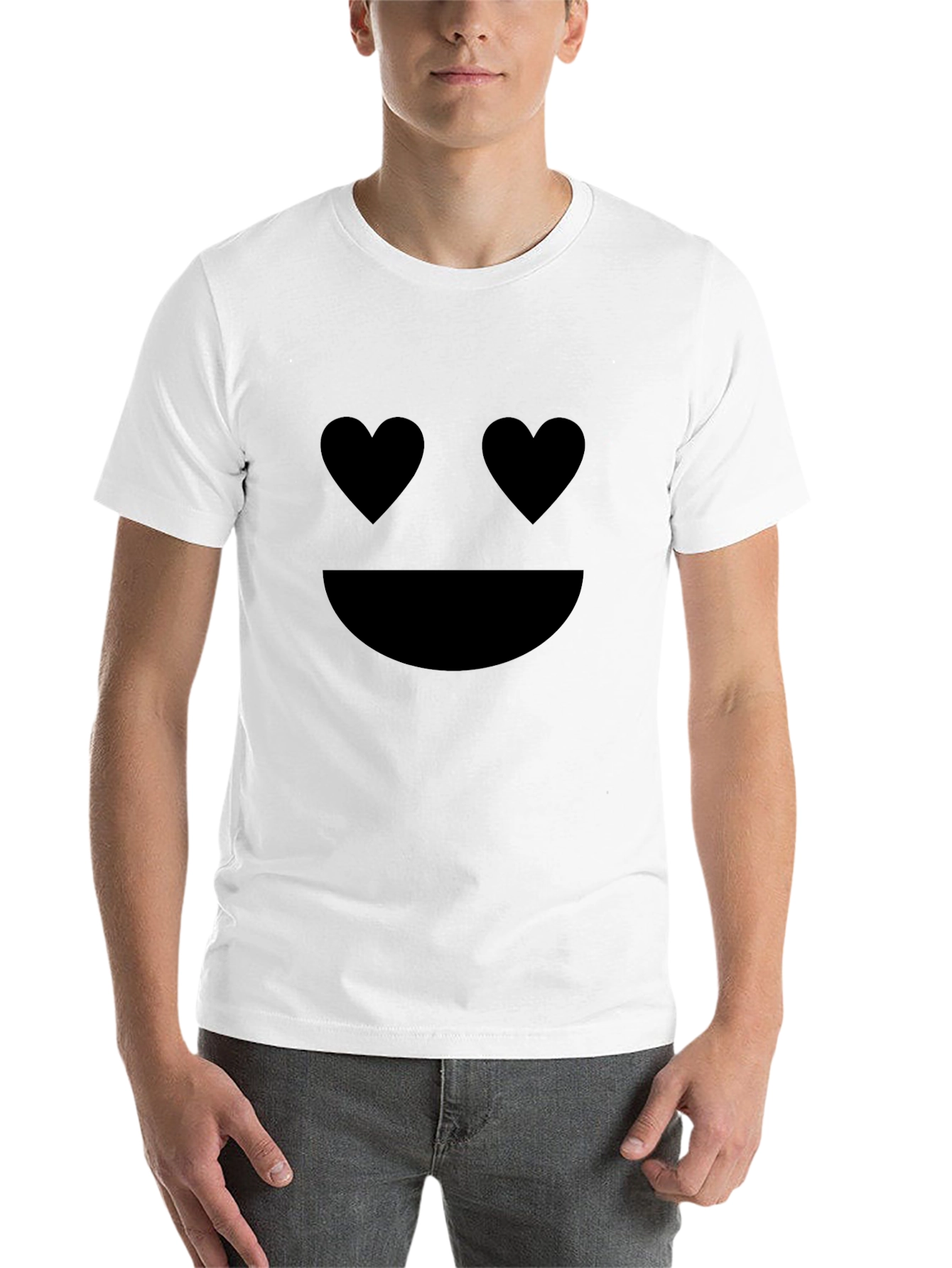Black Heart Eyes Emoji T-Shirt - Black Crew Neck Tee view 14