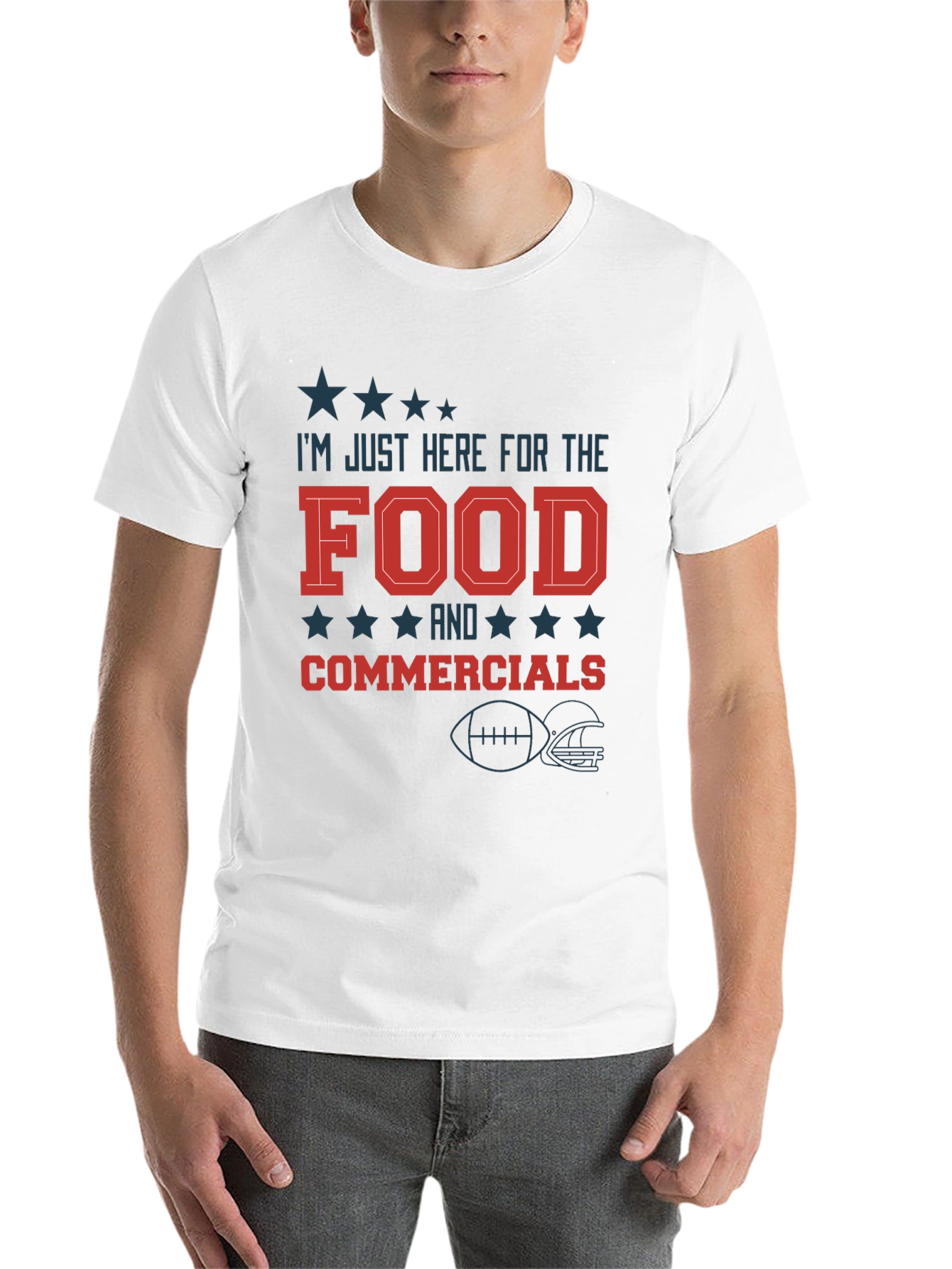 Black I'm Just Here for the Food & Commercials Football T-Shirt view 14
