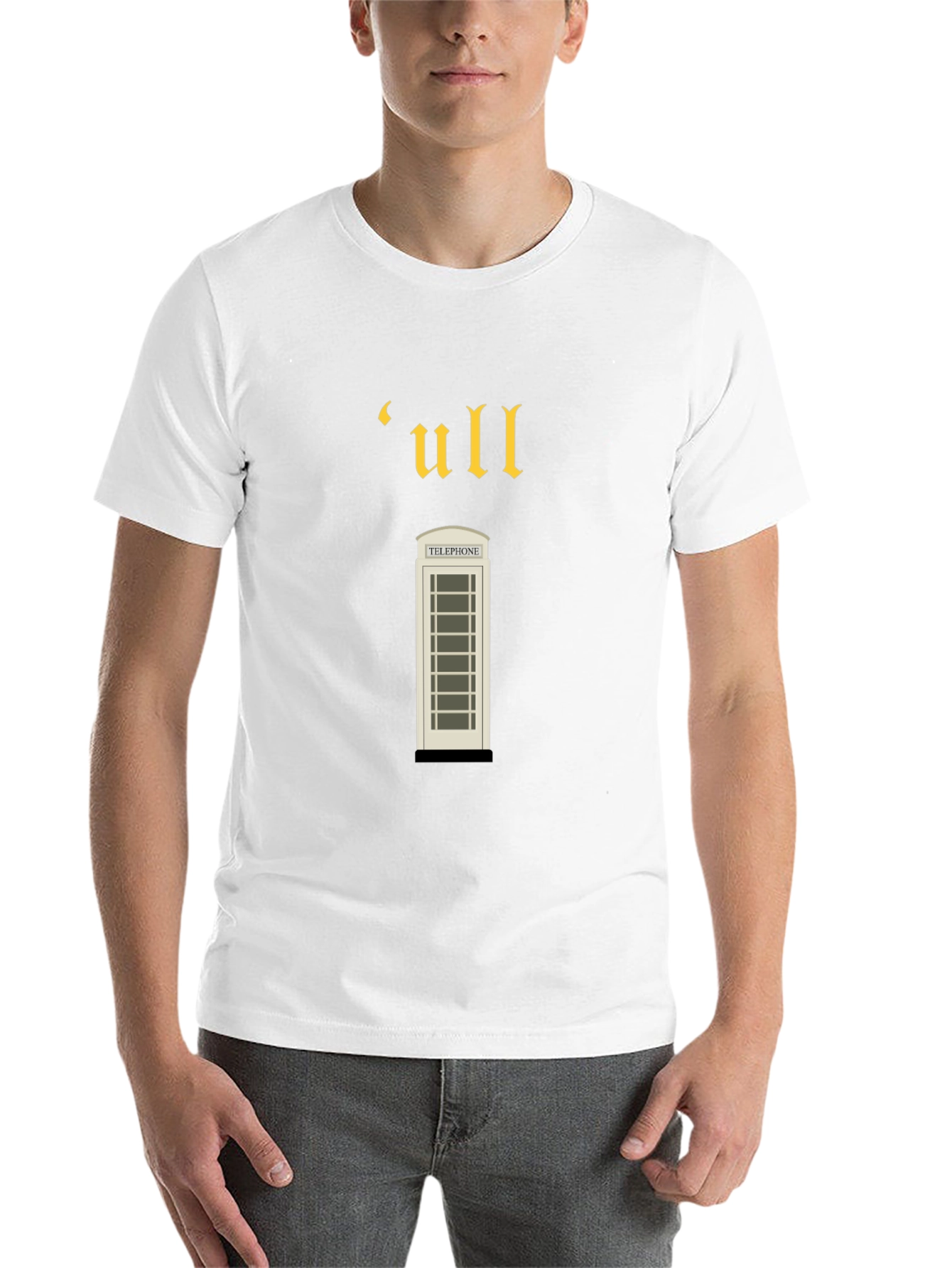 Black Vintage-Style 'ull' Telephone Booth Black T-Shirt view 14