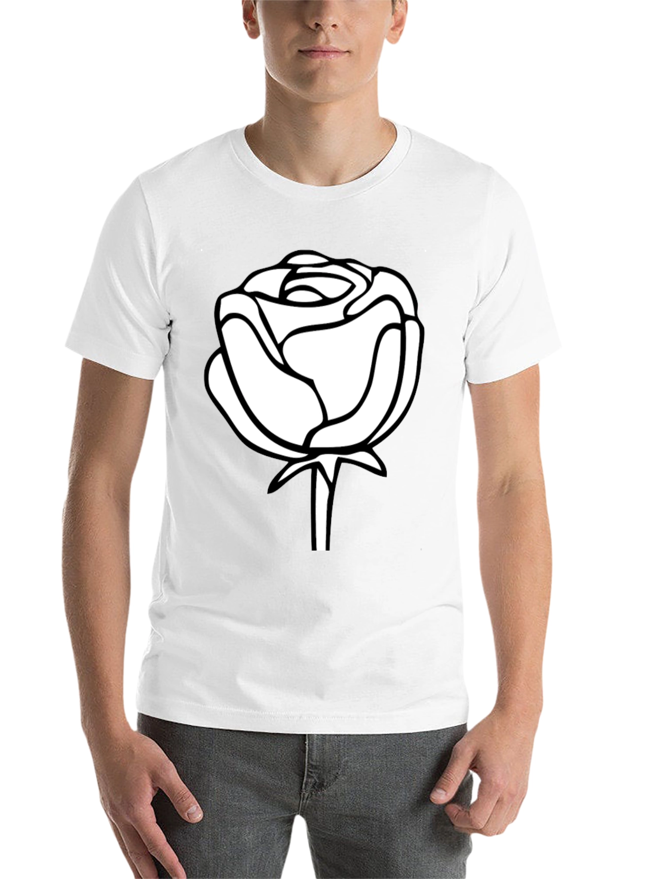 Black Black T-Shirt with White Rose Design view 14