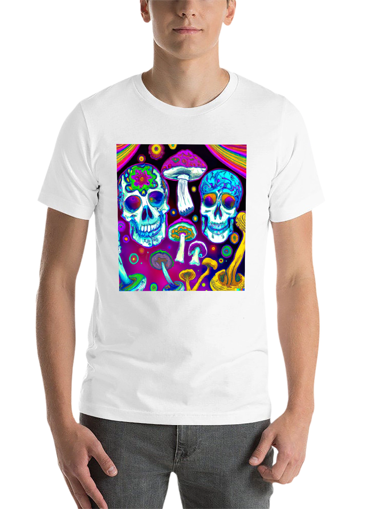 Black Psychedelic Skull & Mushroom Graphic T-Shirt view 14