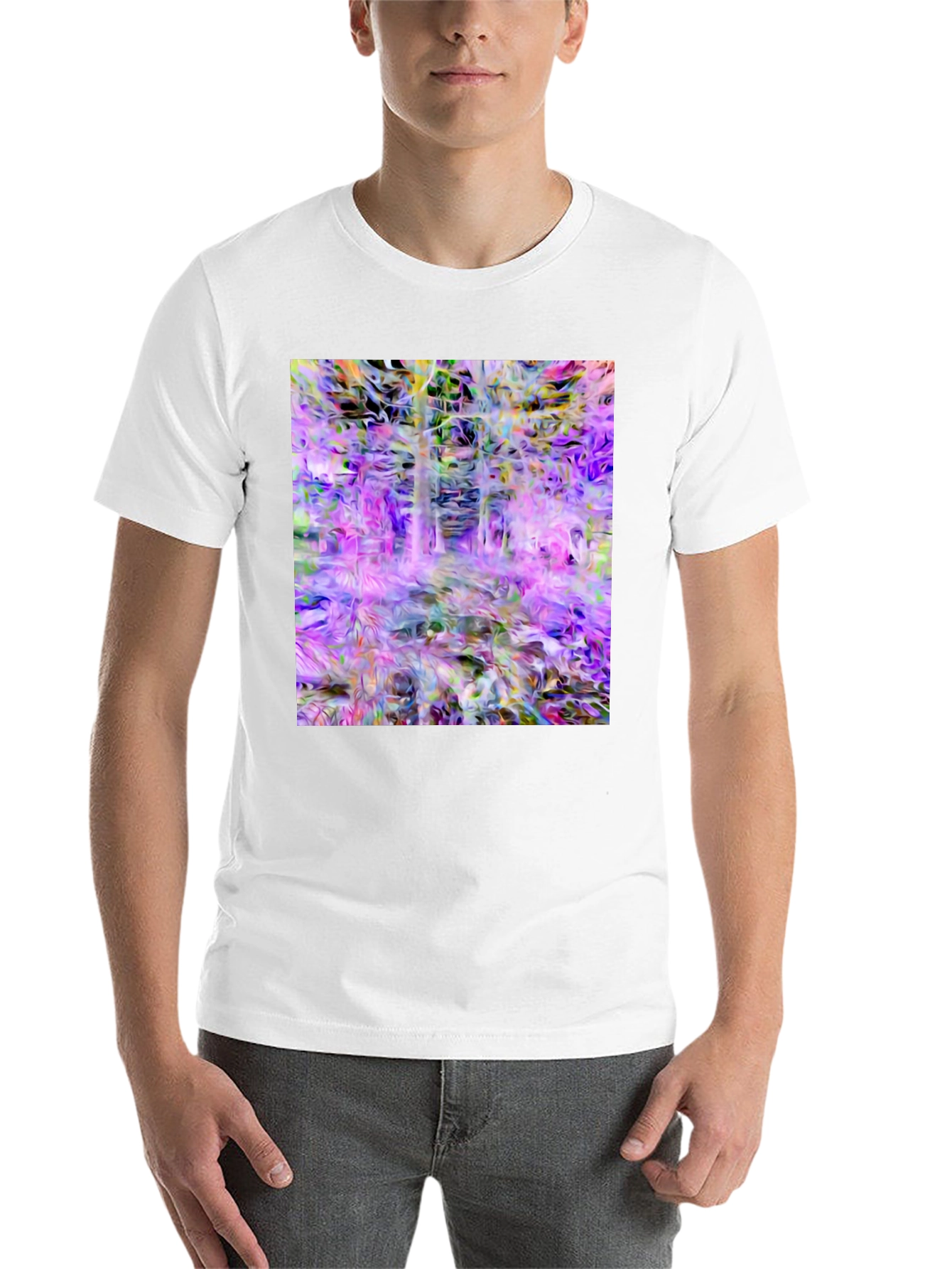 Black Abstract Forest Print Black T-Shirt view 14