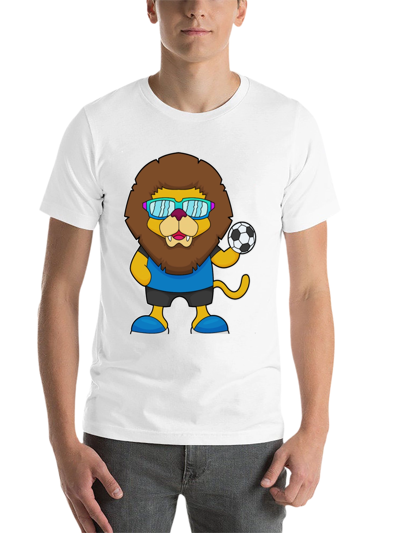 Black Lion Soccer T-Shirt - Fun Cartoon Graphic Tee view 14