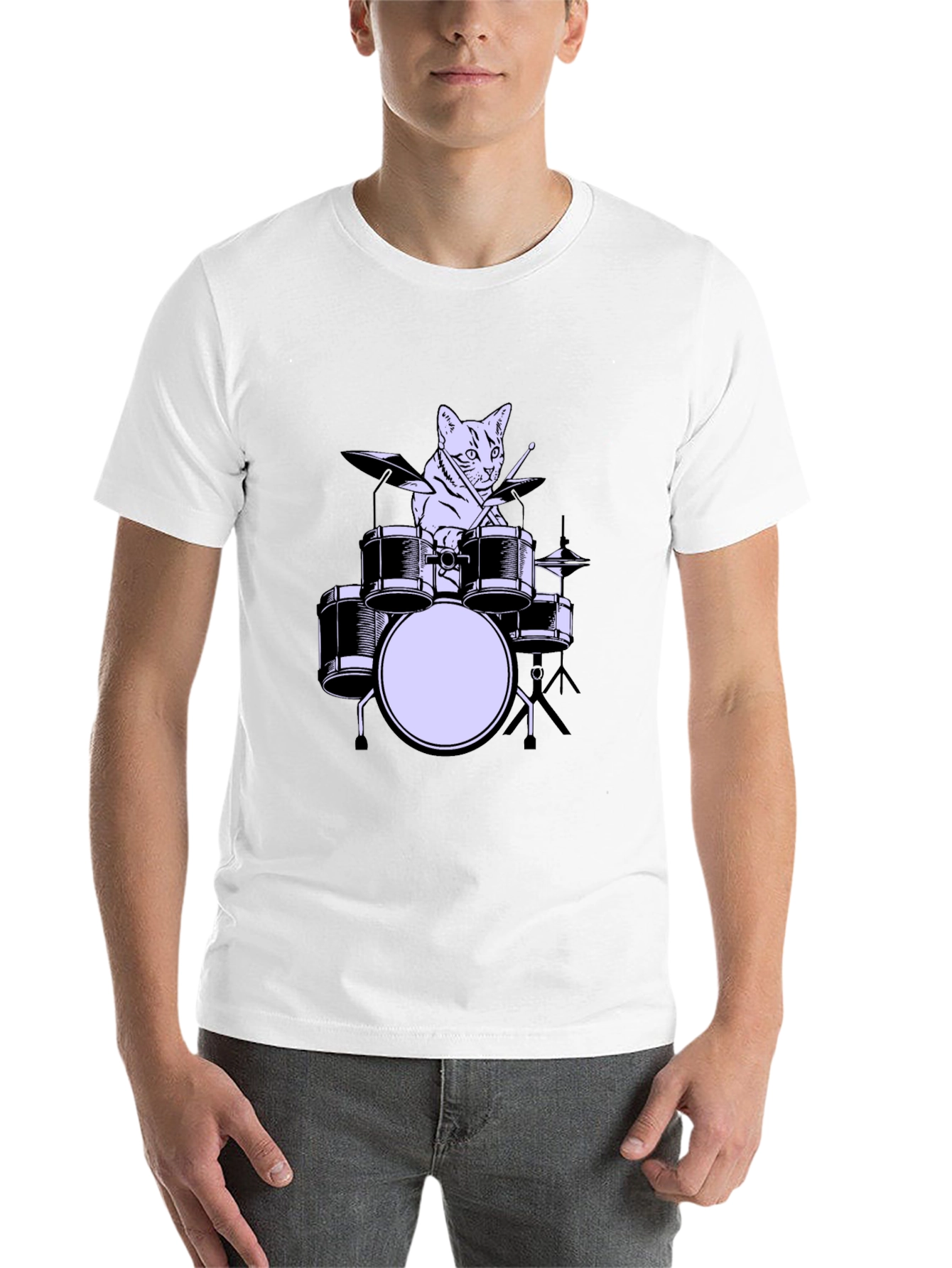 Black Cat Drummer Graphic Tee - Cool Musician Cat Shirt view 14