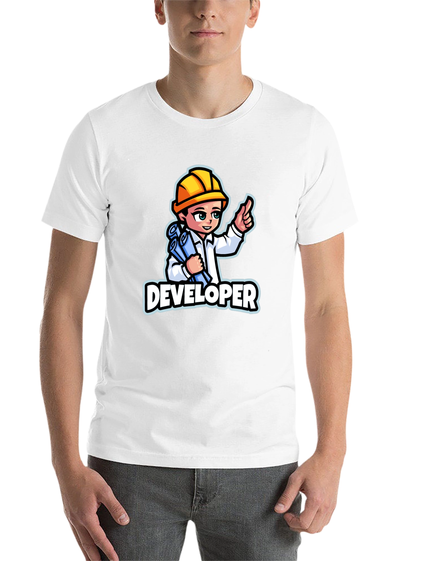 Black Developer Cartoon Graphic T-Shirt - Soft Cotton Blend view 14