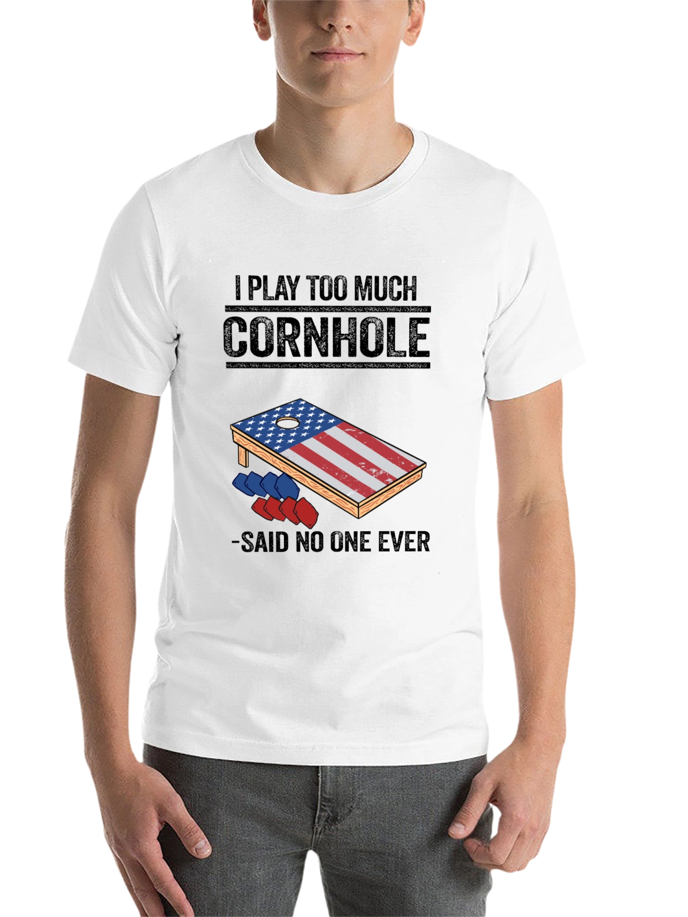 Black I Play Too Much Cornhole T-Shirt view 14