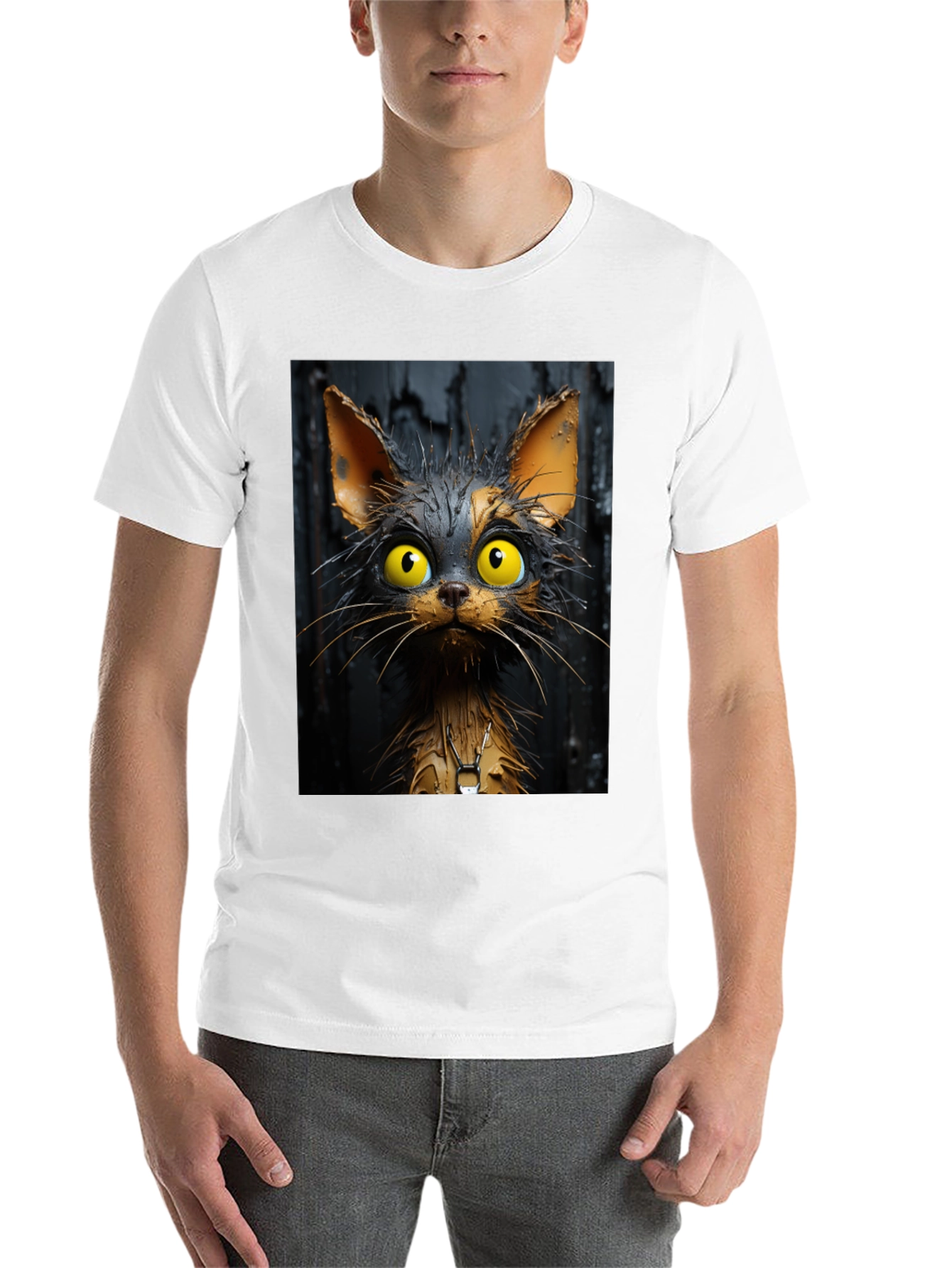 Black Cartoon Cat Graphic Tee - Unisex Black T-Shirt view 14