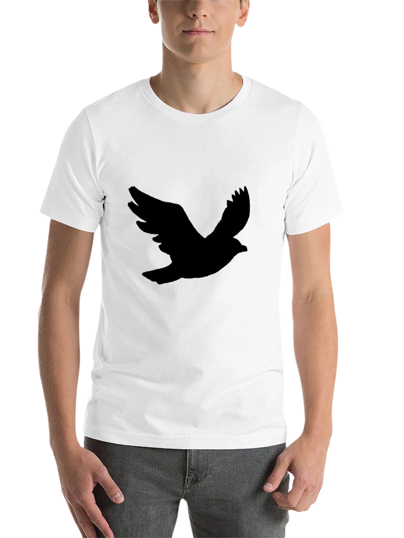 Black Men's Black T-Shirt with Bird Silhouette view 14