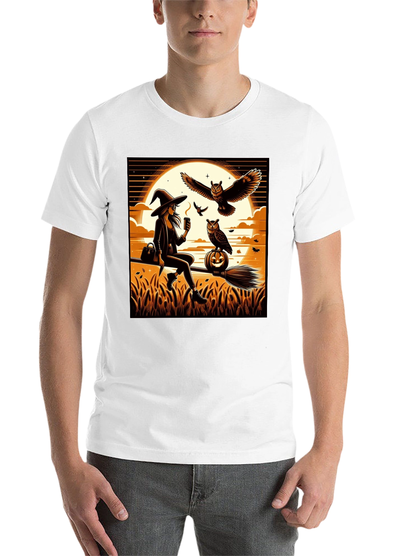 Black Witch & Owl Halloween T-Shirt view 14