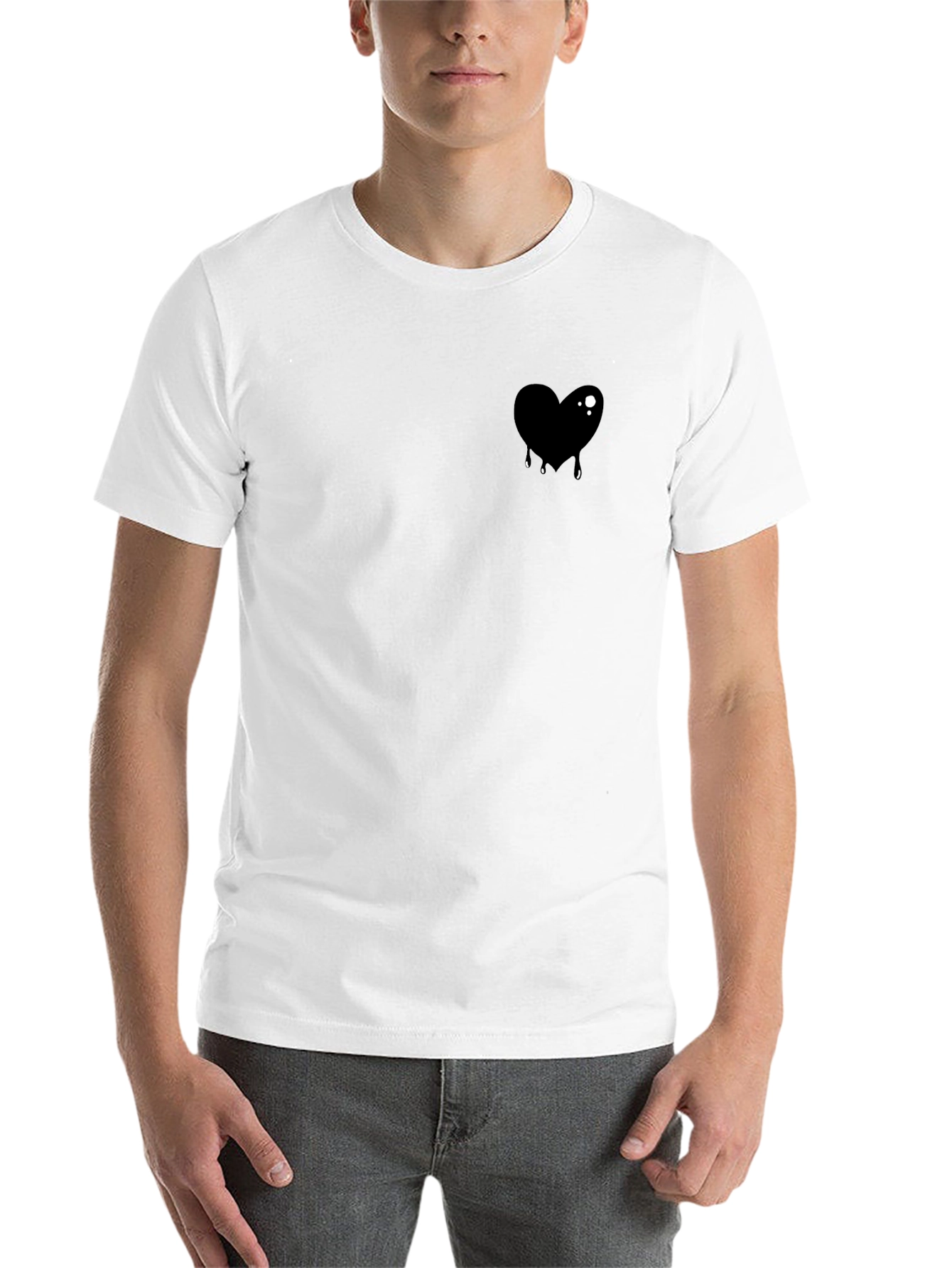 Black Men's Black T-Shirt with Dripping Heart Graphic view 14