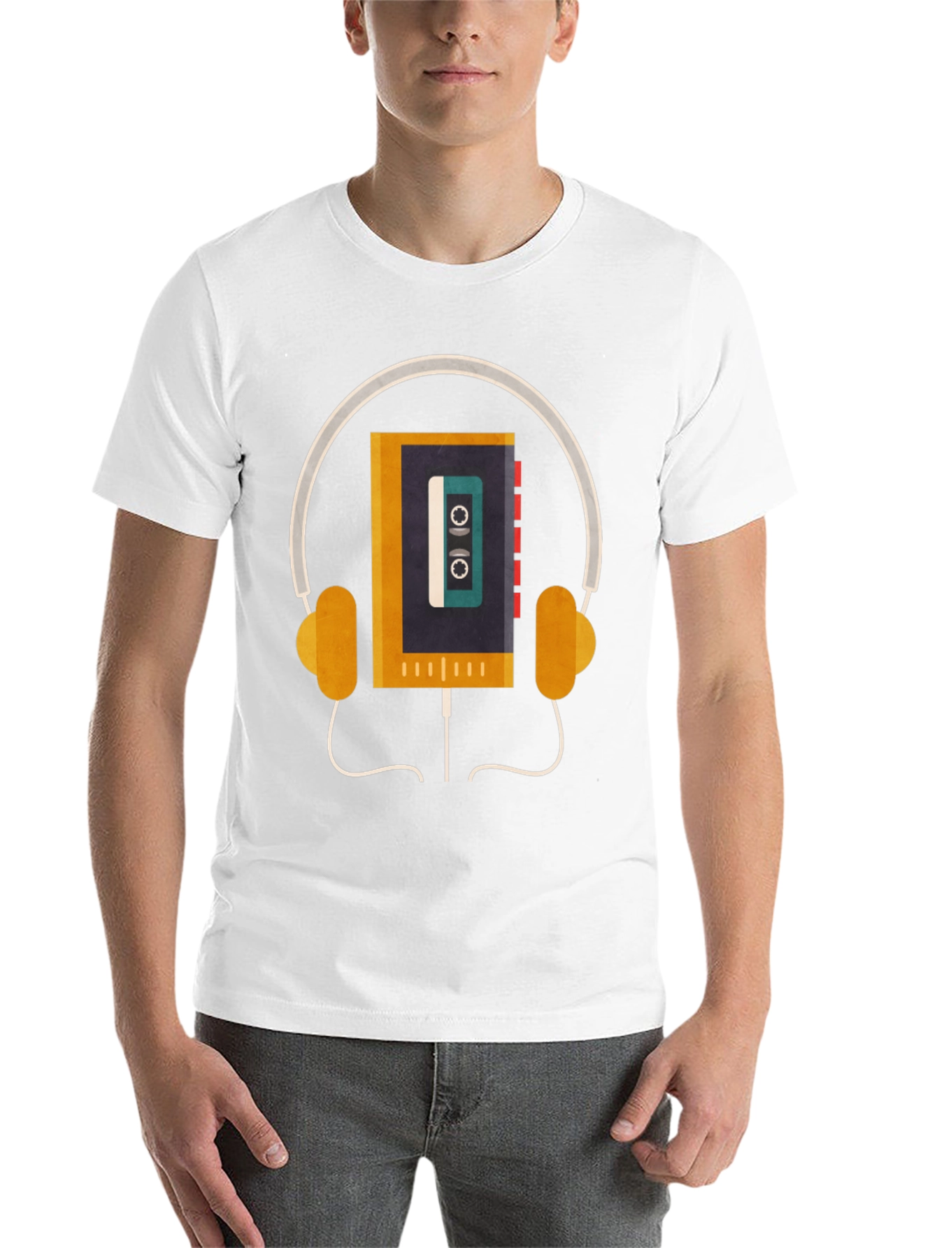 Black Retro Cassette Player Headphones Graphic Tee view 14