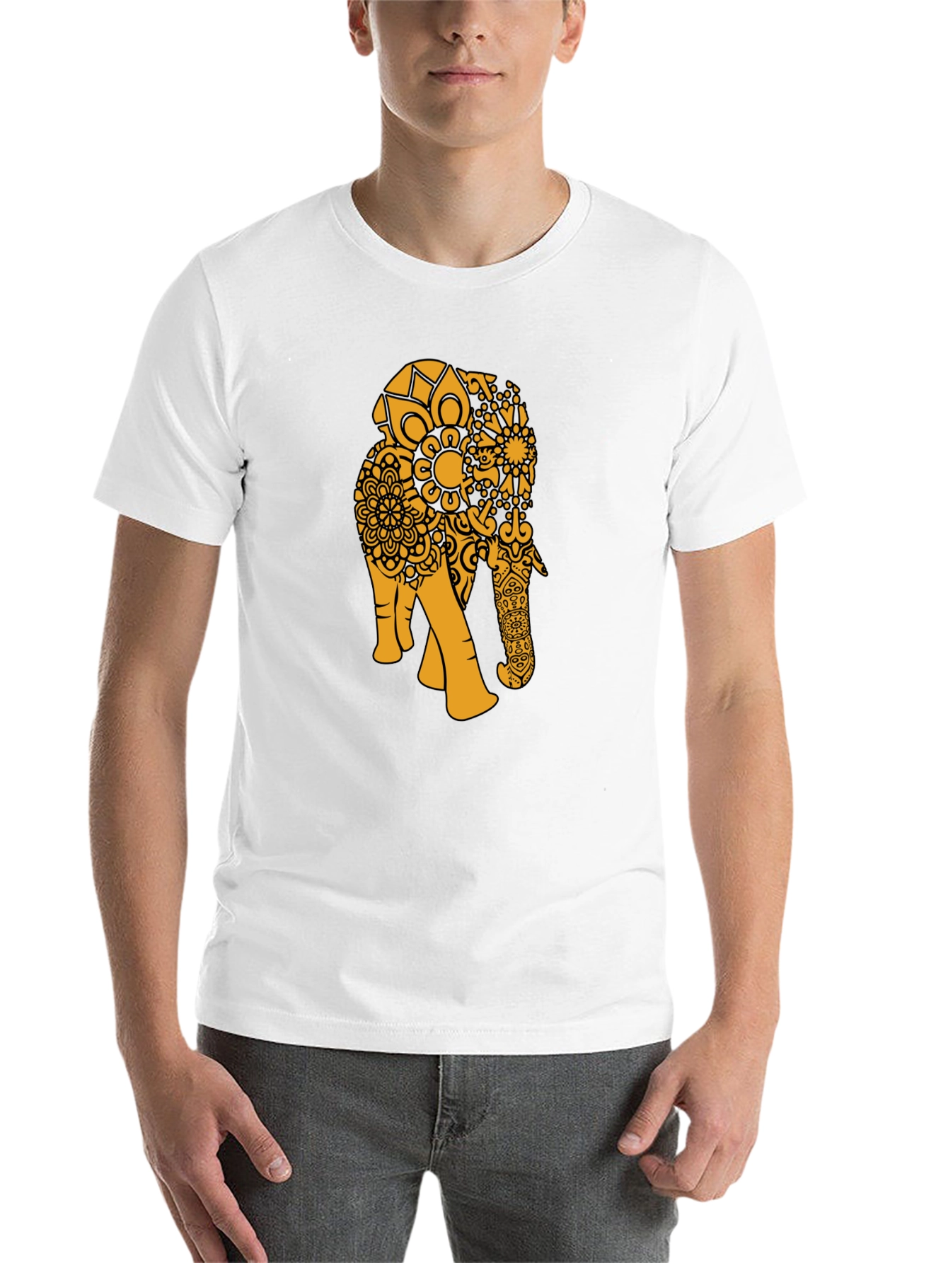 Black Black T-Shirt with Gold Elephant Mandala view 14