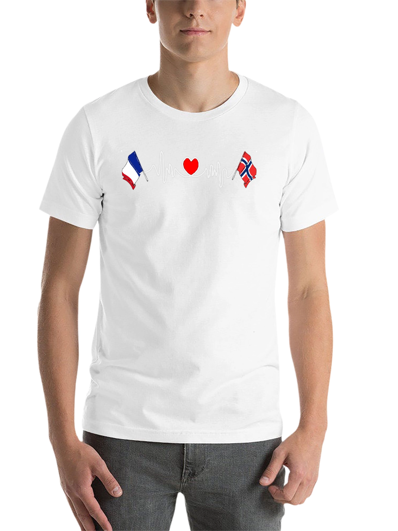 France Norway Love Heartbeat T-Shirt - 14