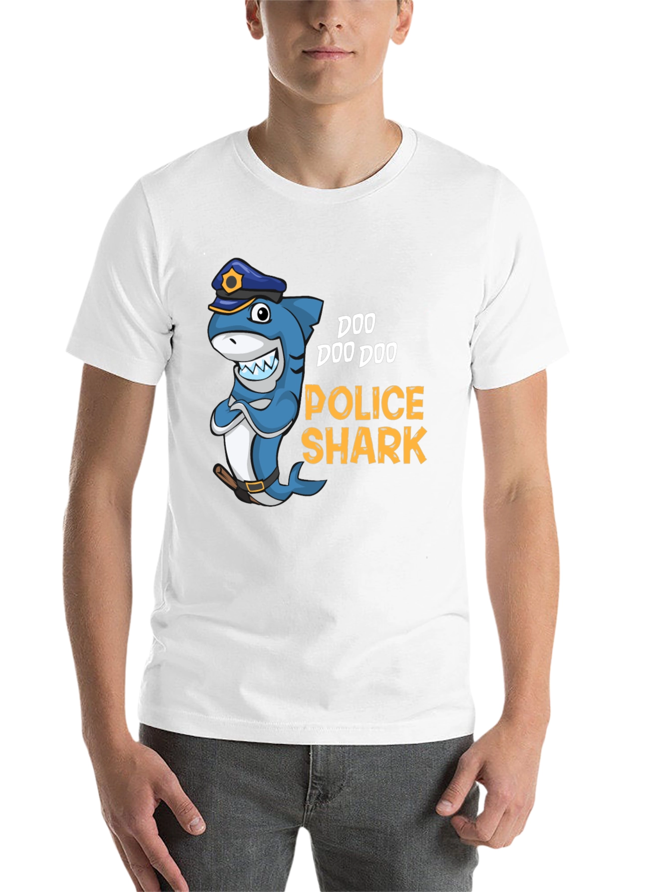 Black Doo Doo Doo Police Shark Graphic Tee view 14