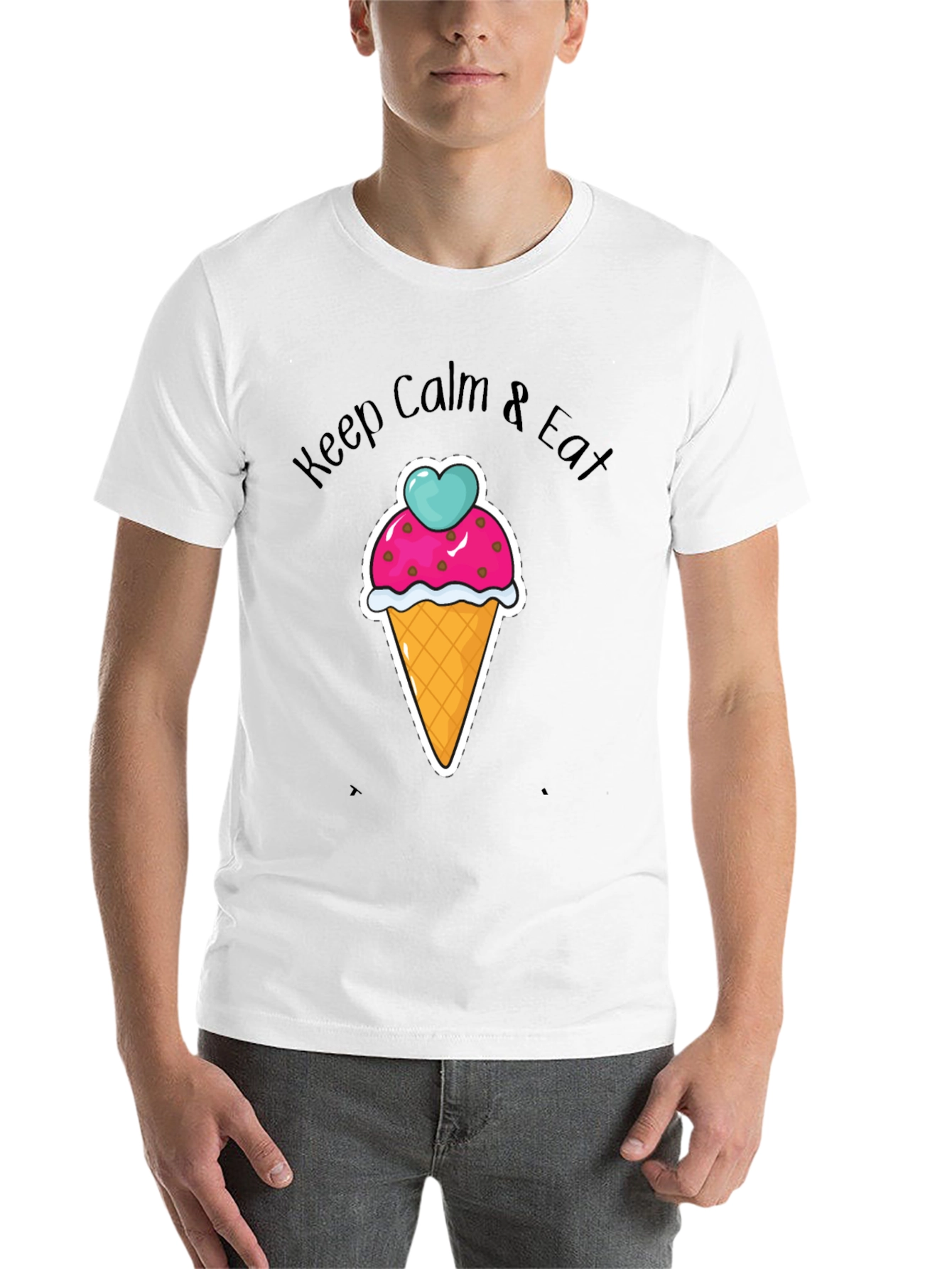 Black Keep Calm Eat Ice Cream Graphic T-Shirt - Black Cotton Tee view 14