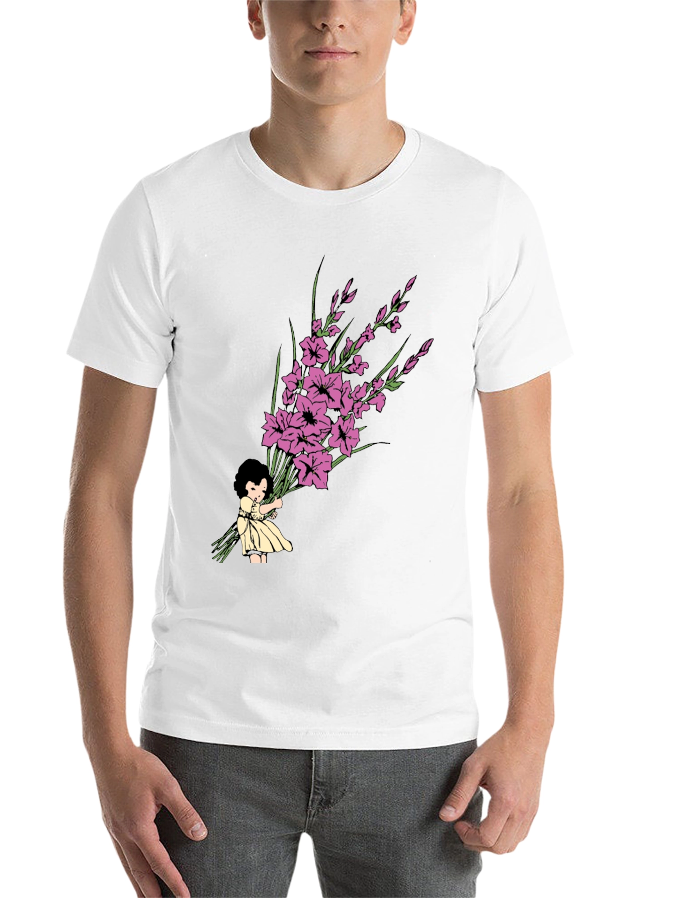 Girl Holding Flower Bouquet Graphic Tee - 14