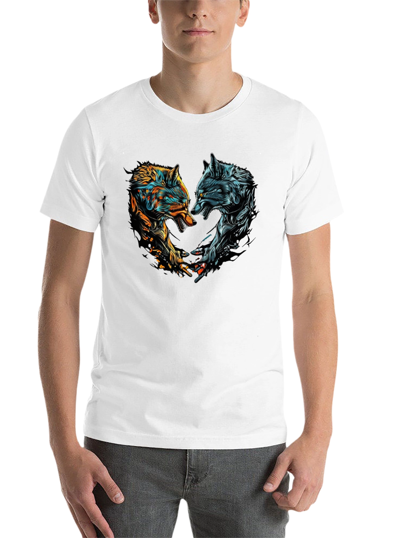 Black Two Wolves Graphic Print Black T-Shirt view 14