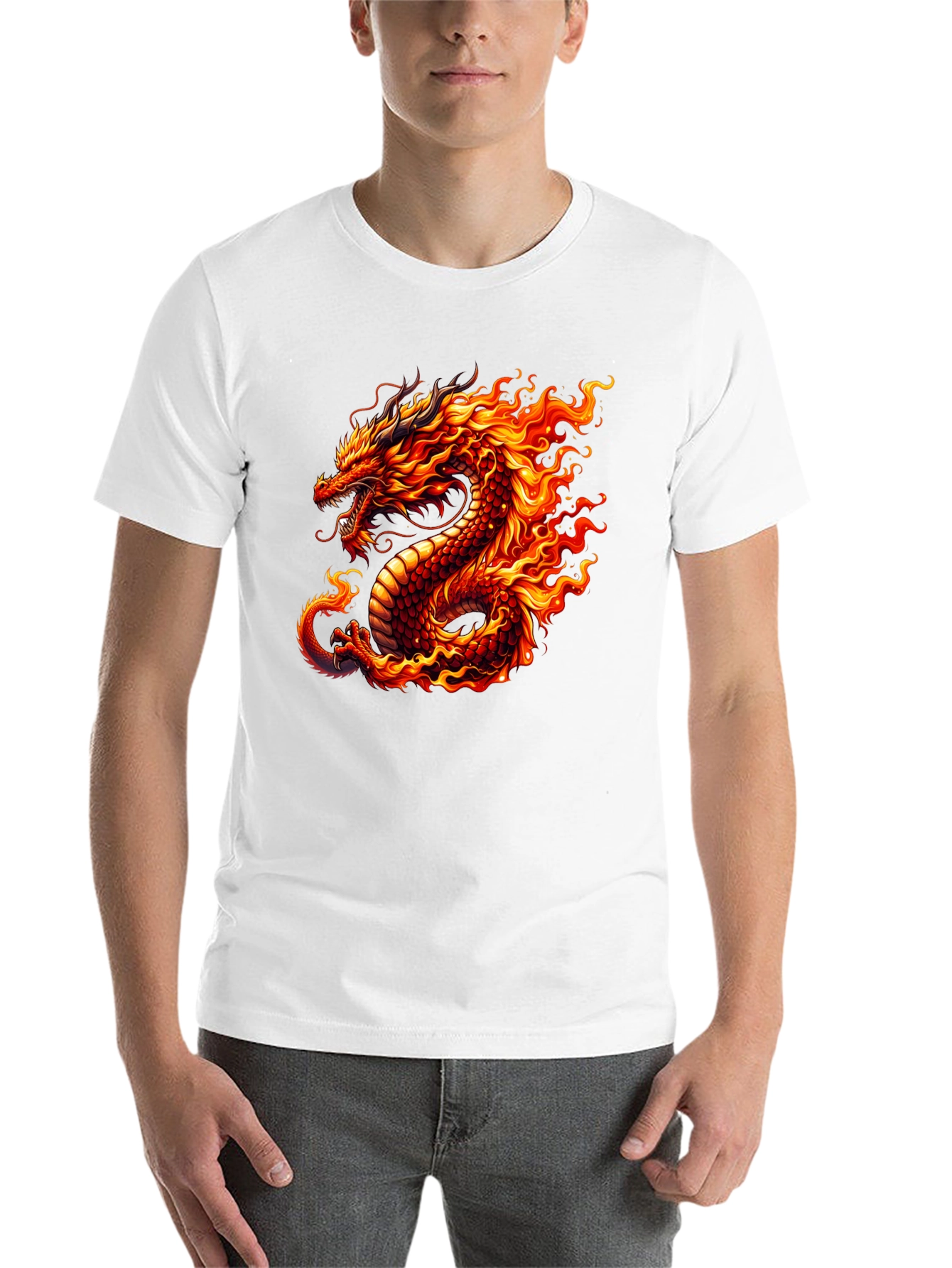 Fiery Dragon Graphic Tee - Black Cotton T-Shirt - 14
