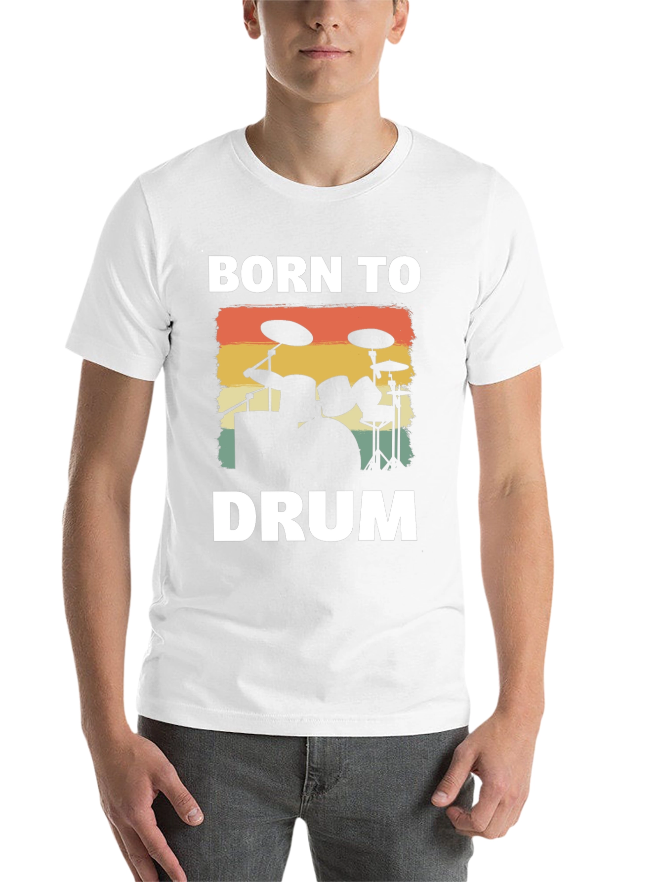 Black Born to Drum T-Shirt - Retro Drummer Tee view 14