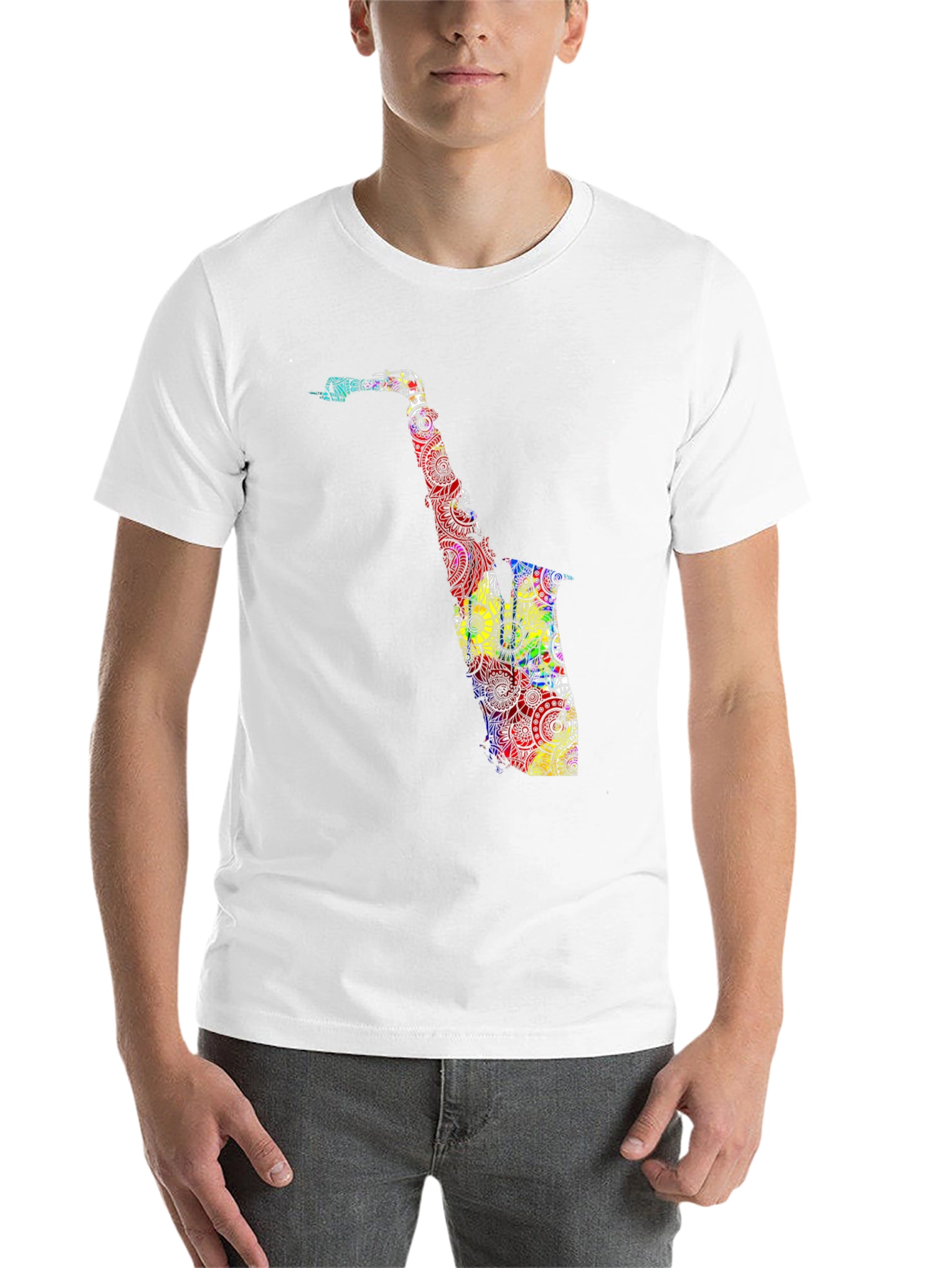 Black Colorful Saxophone Graphic T-Shirt - Black view 14