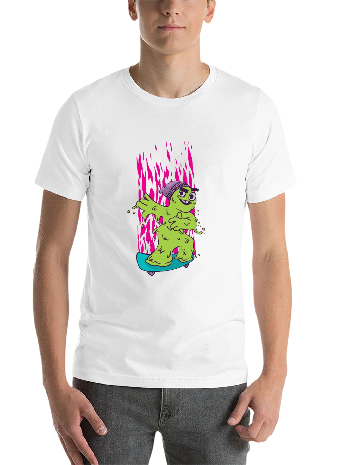 Black Cartoon Slime Monster Skateboard Graphic T-Shirt view 14