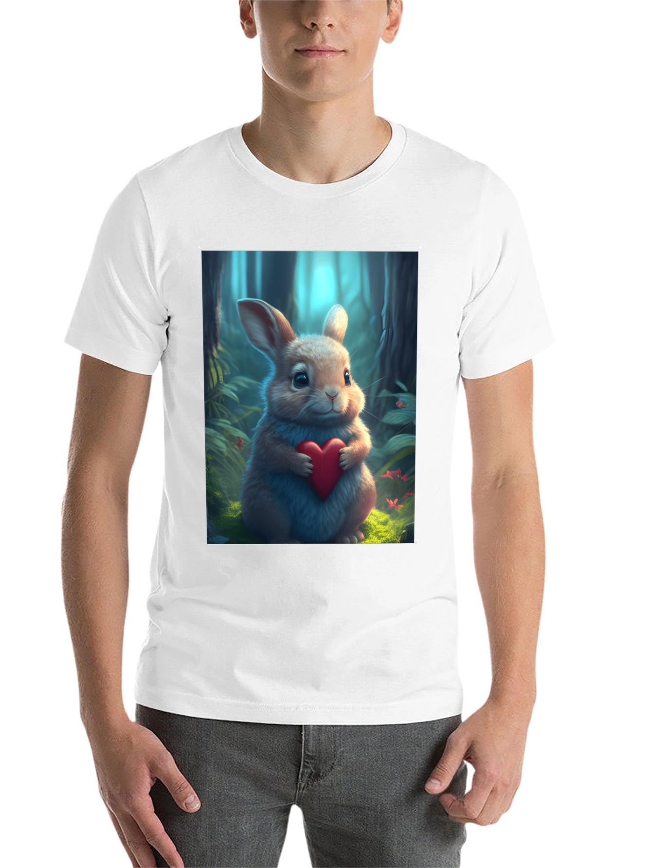 Black Cute Bunny Heart Graphic Tee - Soft Black Cotton Blend view 14