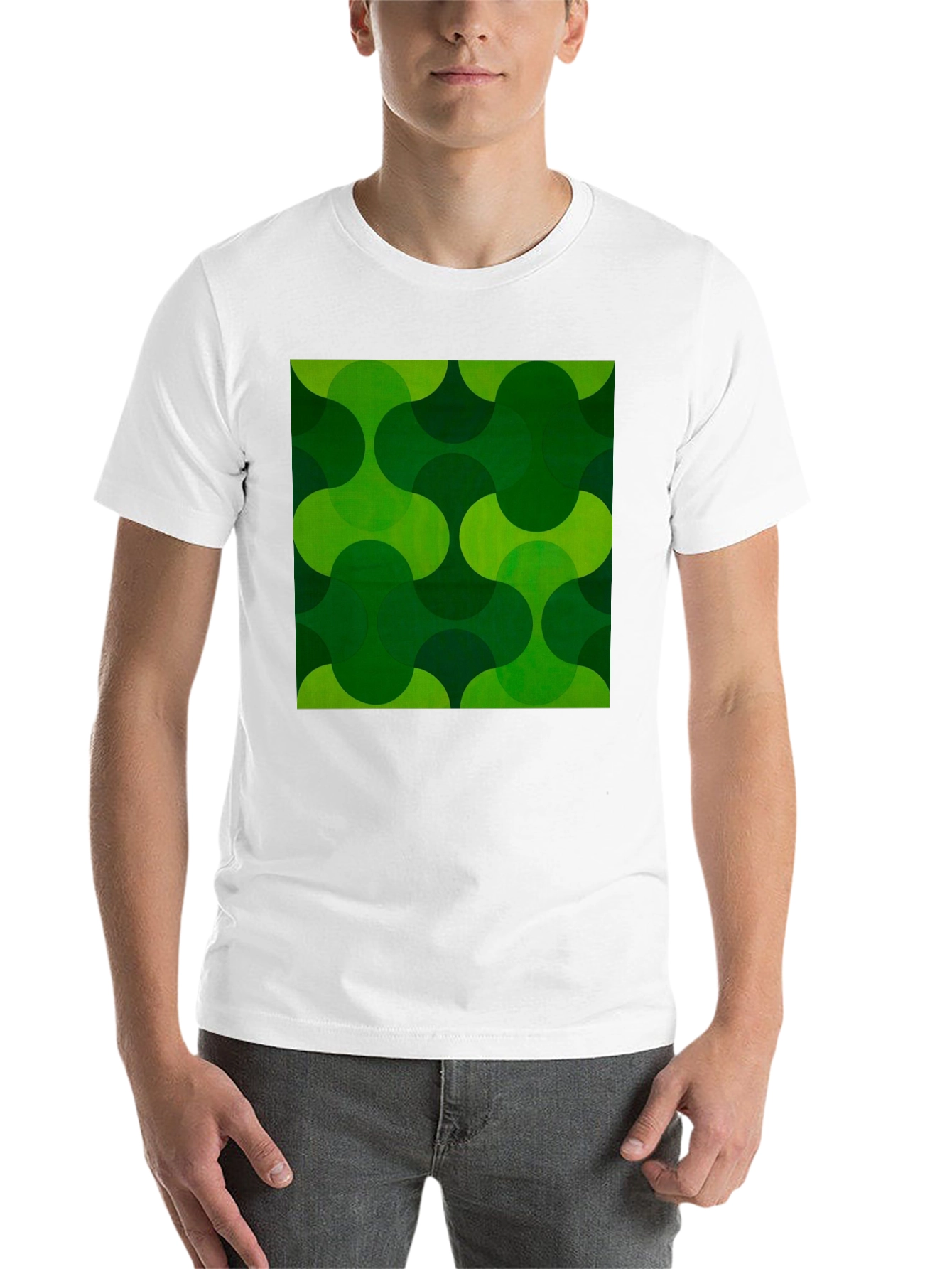 Black Retro Green Geometric Print Black T-Shirt view 14