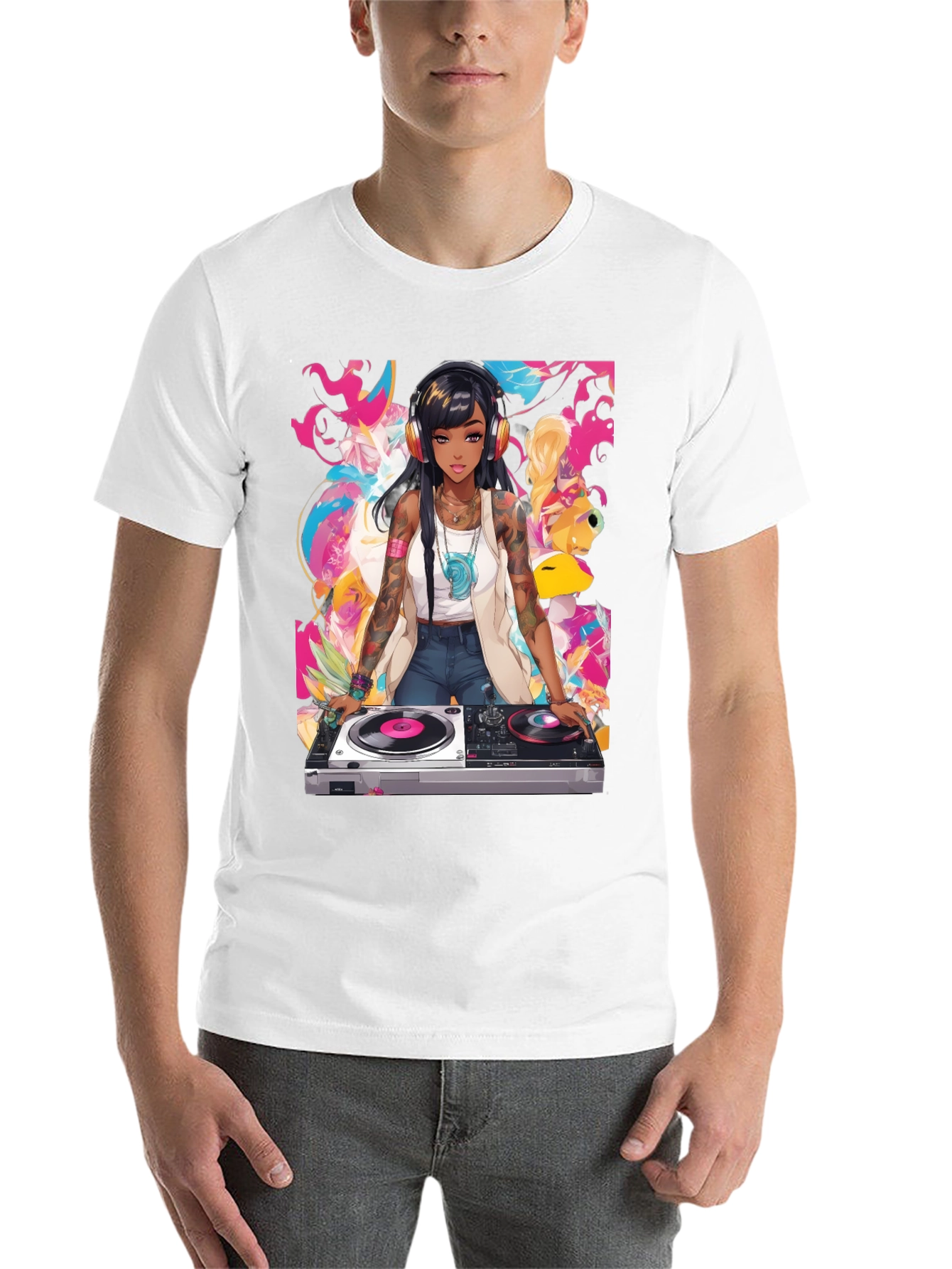 Black DJ Anime Graphic Tee - Cool Black T-Shirt view 14
