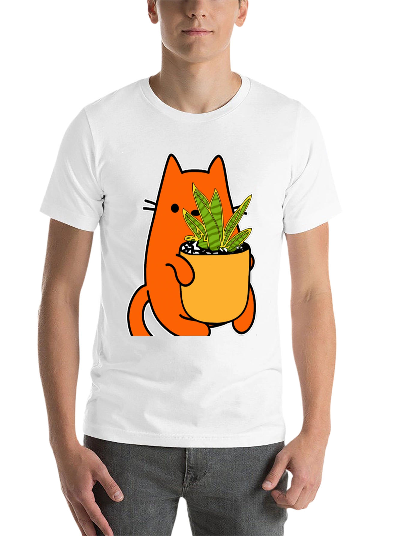 Black Cat Holding Potted Plant Graphic Tee view 14