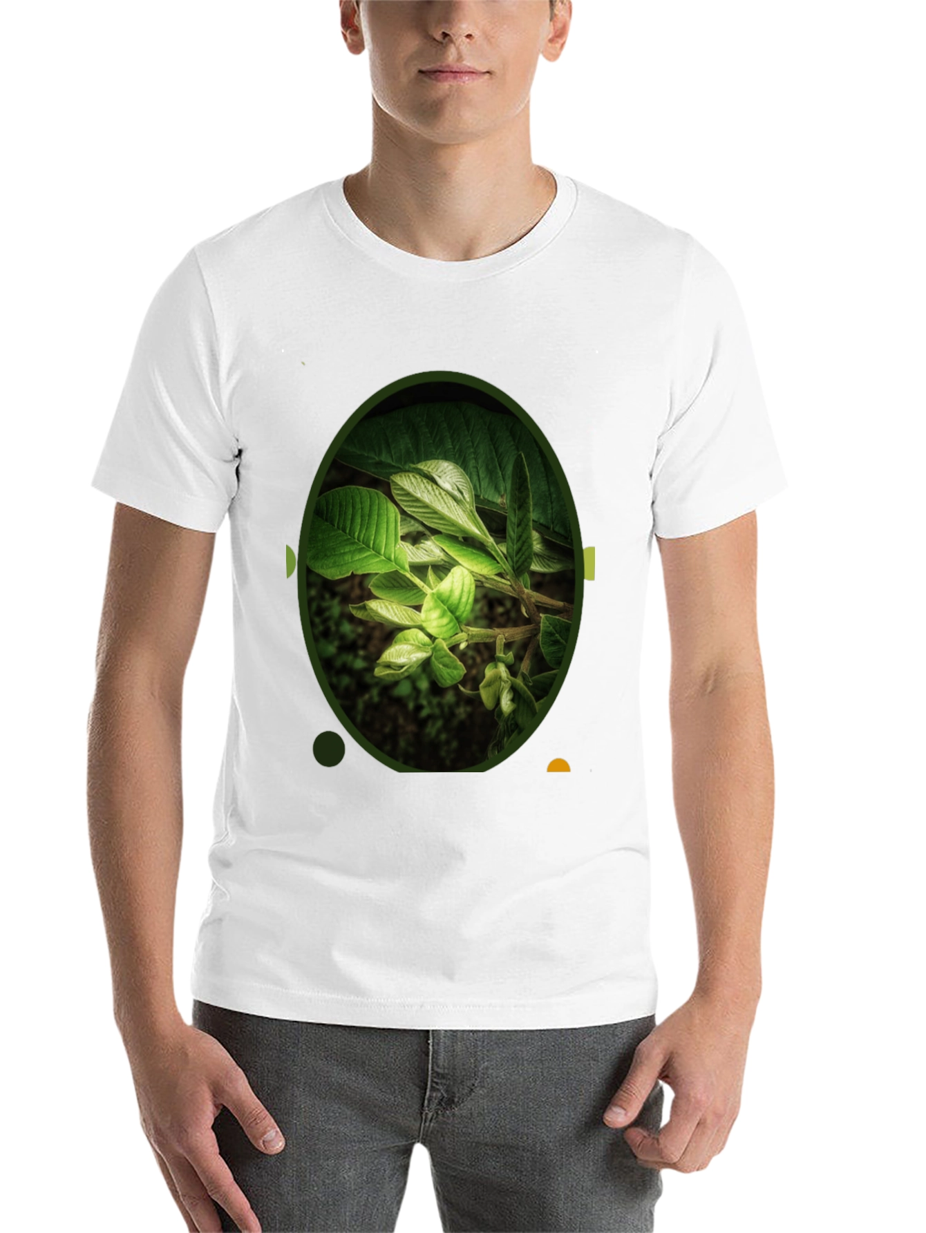 Black Nature Leaf Print Black Crew Neck T-Shirt view 14