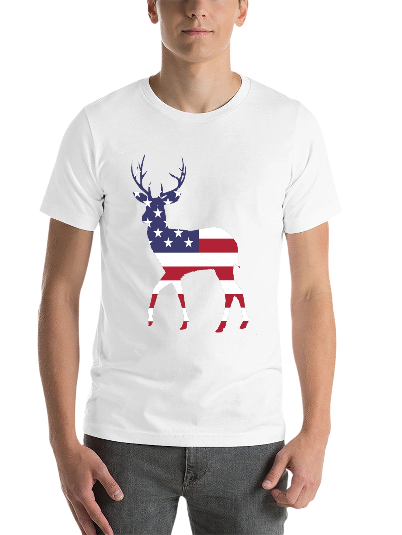 Black American Flag Deer T-Shirt - Patriotic Style view 14